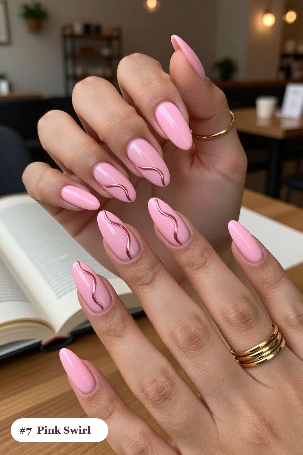 Long Ballerina Pink Nails Hand‑Painted with Bold Swirl Lines and Rose Gold Details - pink nails classy Long Ballerina Pink Nails Hand‑Painted with Bold Swirl Lines and Rose Gold Details - pink nails classy