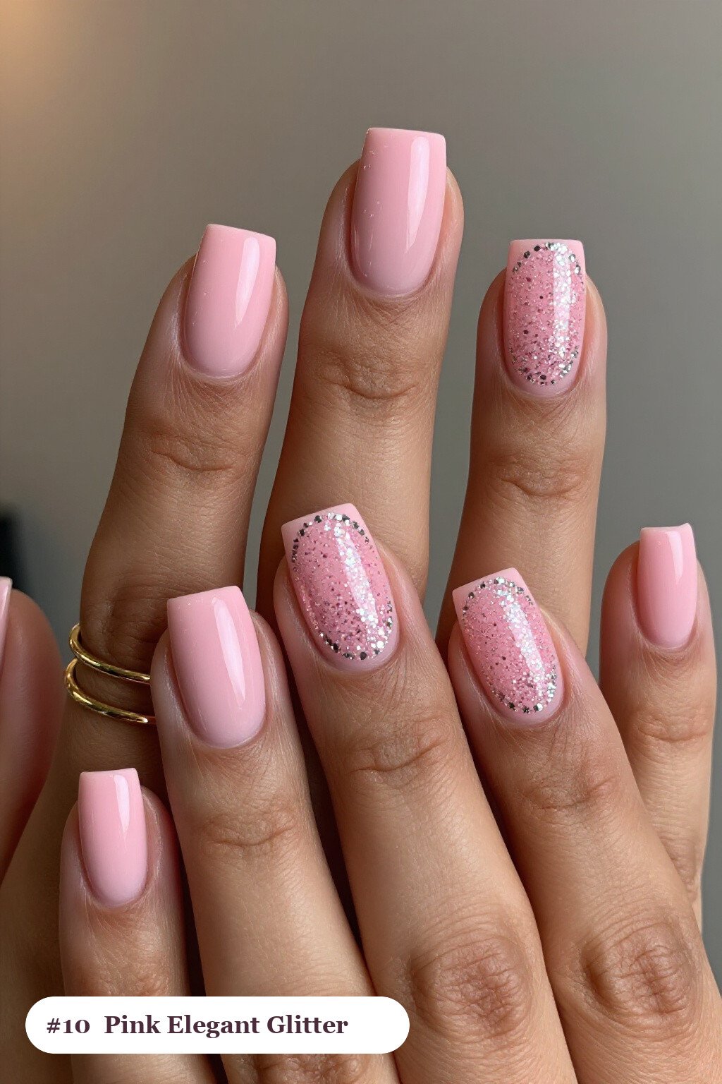 Short Square Pink Elegant Nails with Sparkling Glitter Gradient: On Short Nails - pink nails elegant