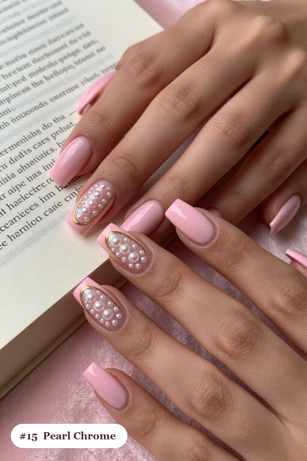 Medium Square Pink Elegant Nails with Glazed Pearl Chrome Iridescent Sheen - pink nails elegant