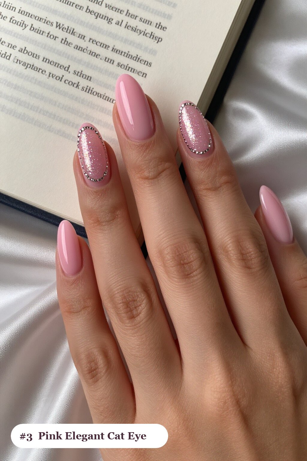 Coffin Pink Elegant Nails with Glowing Gemstone Shimmer Band - pink nails elegant