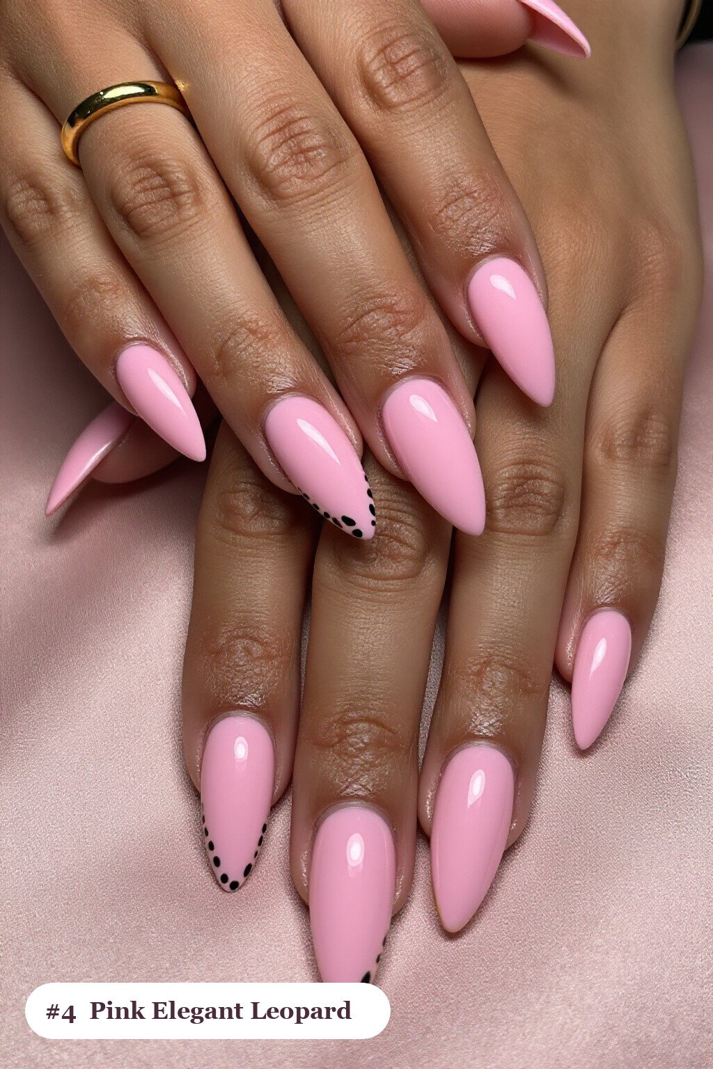 Stiletto Pink Elegant Nails with Leopard Print Accents and Champagne Details - pink nails elegant