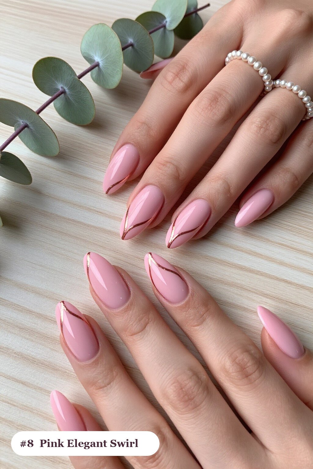 Long Coffin Pink Elegant Nails with Bold Hand‑Painted Swirl Lines - pink nails elegant