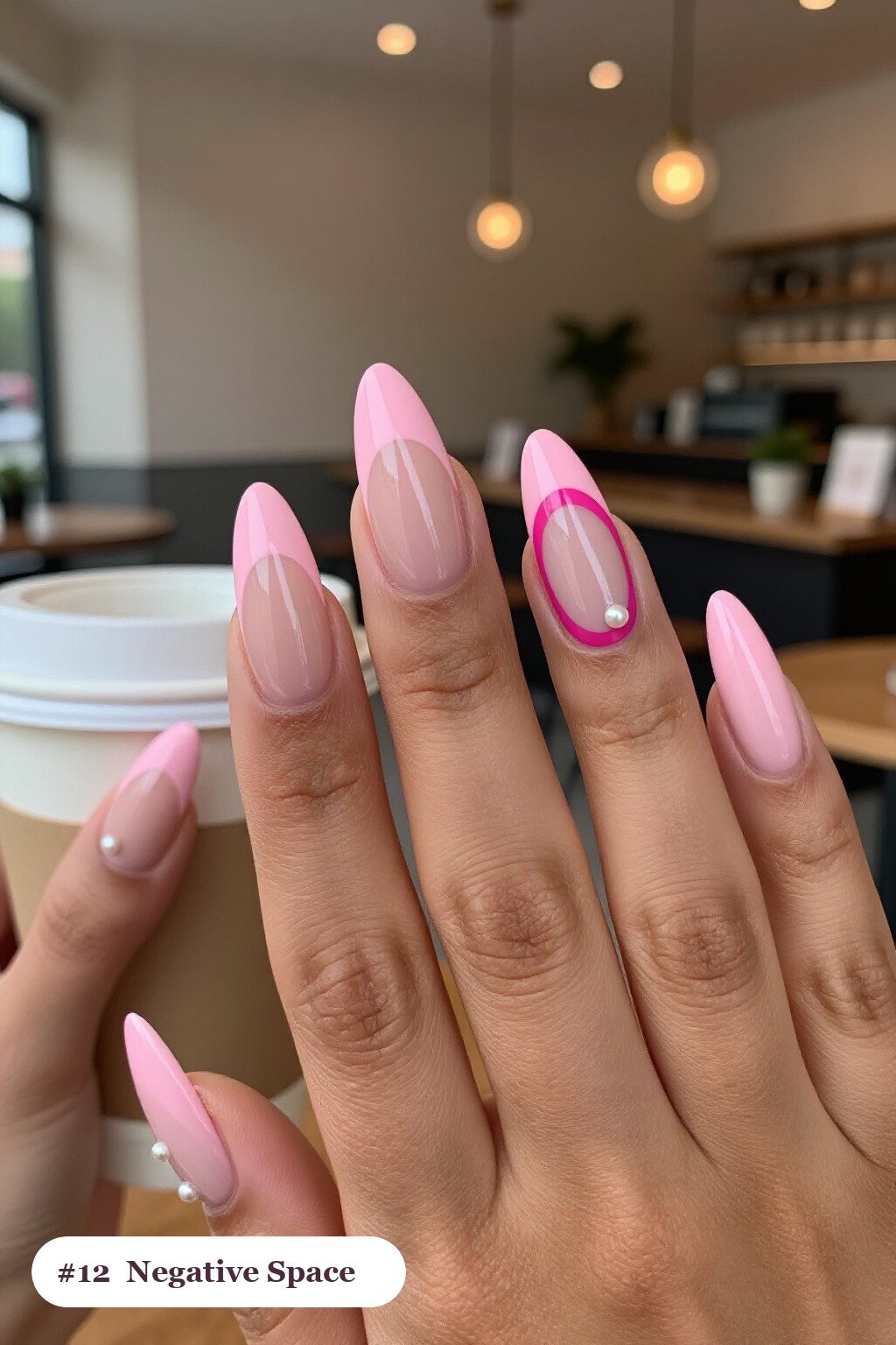Long Almond Pink Light Nails with Negative‑Space Nude Windows - pink nails light Long Almond Pink Light Nails with Negative‑Space Nude Windows - pink nails light