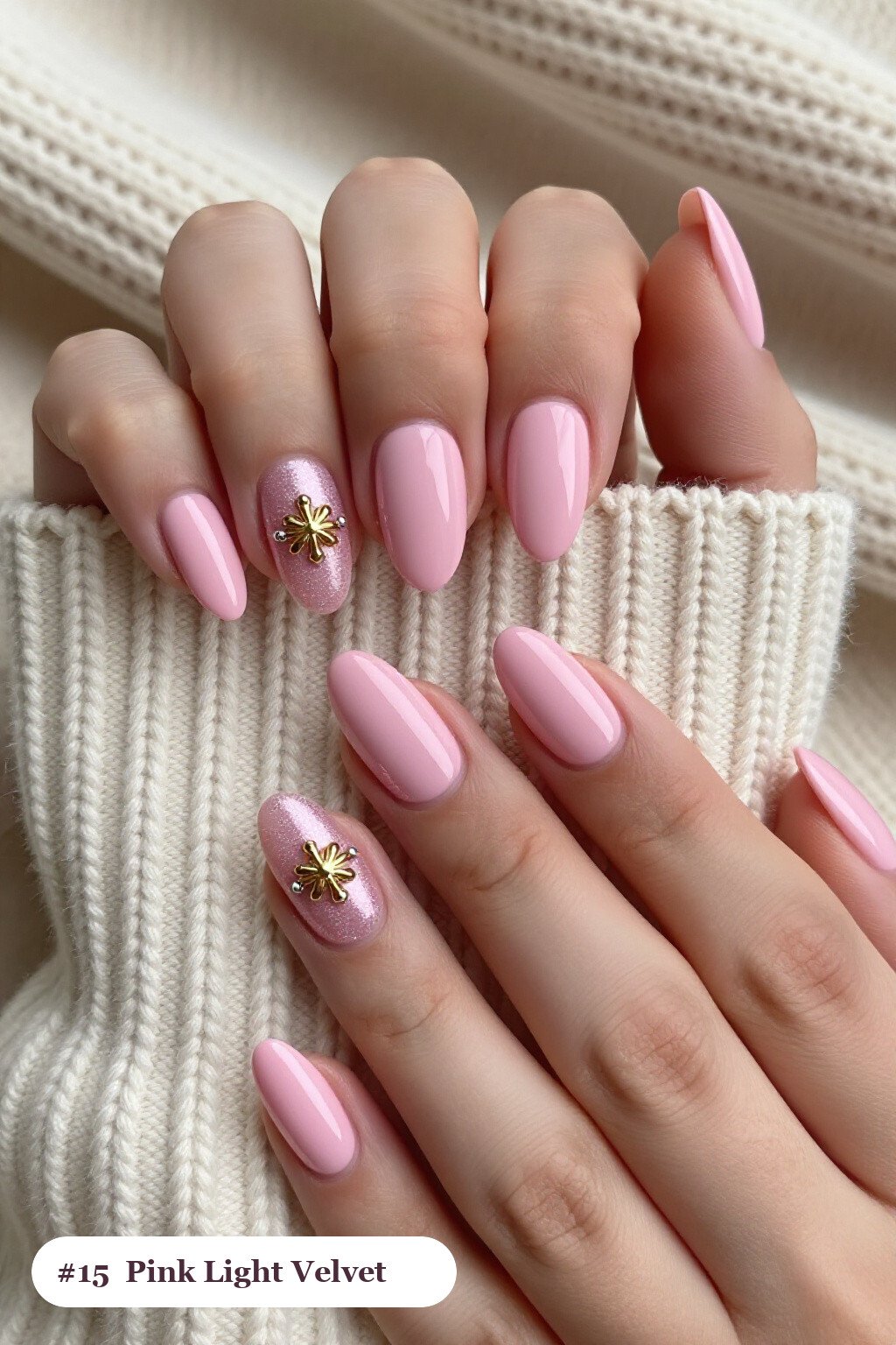 Medium Oval Pink Light Nails in Velvet Shimmer with Gold Charm - pink nails light Medium Oval Pink Light Nails in Velvet Shimmer with Gold Charm - pink nails light
