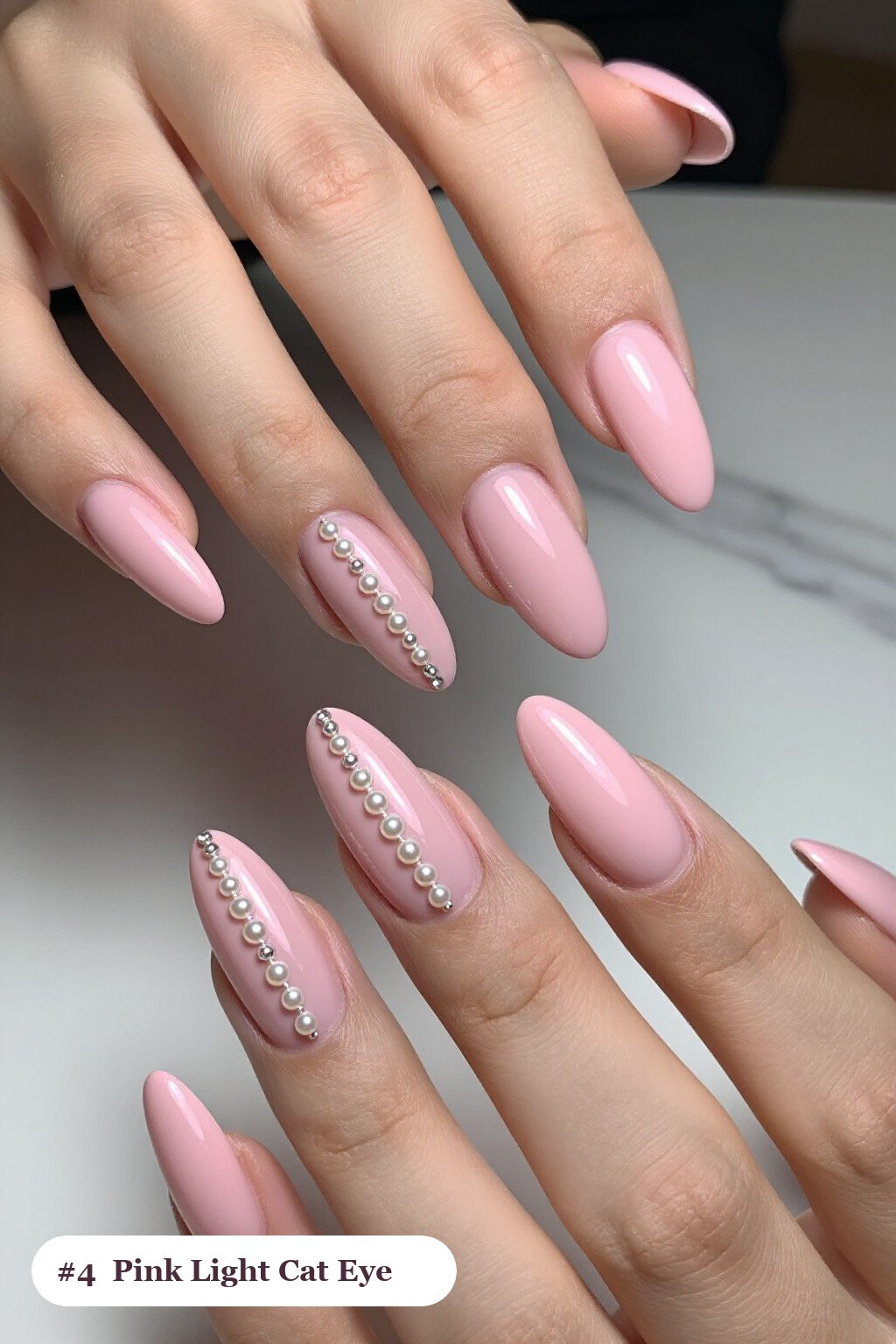 Long Coffin Pink Nails Light with Gemstone Shimmer Band - pink nails light Long Coffin Pink Nails Light with Gemstone Shimmer Band - pink nails light