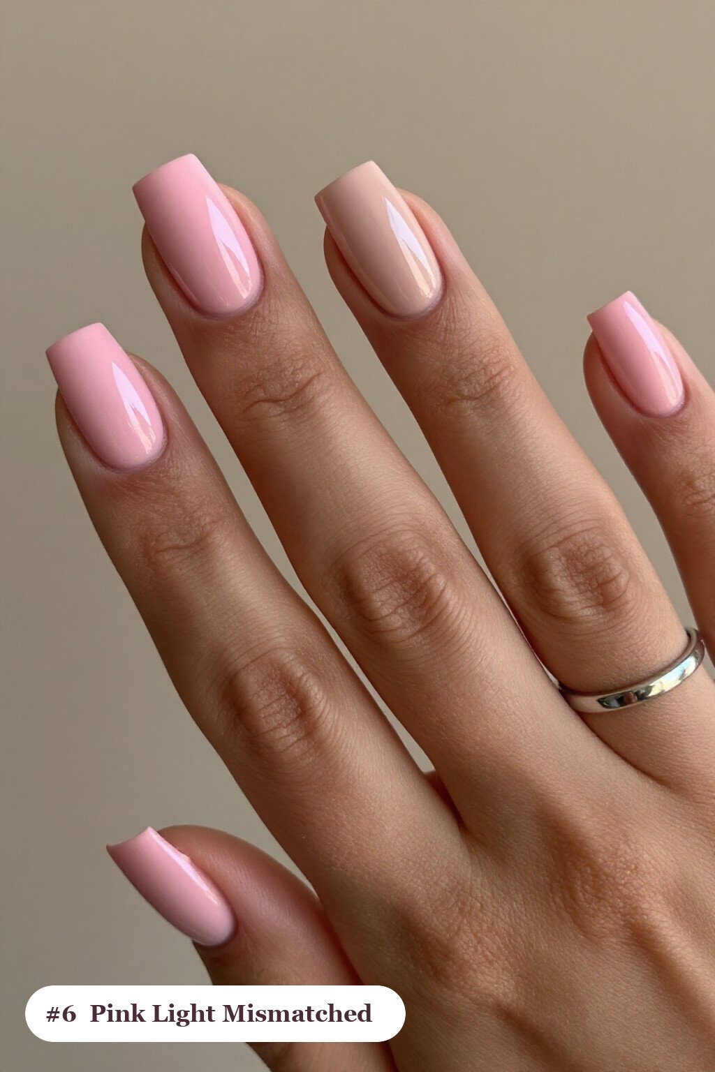 Short Square Pink Light Mismatched Set: On Short Nails - pink nails light Short Square Pink Light Mismatched Set: On Short Nails - pink nails light