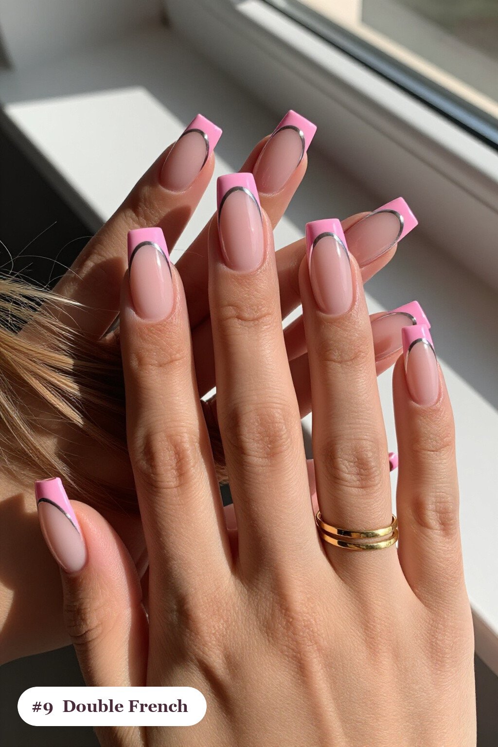 Long Square Pink Light Nails with Double‑Line French Tips - pink nails light Long Square Pink Light Nails with Double‑Line French Tips - pink nails light