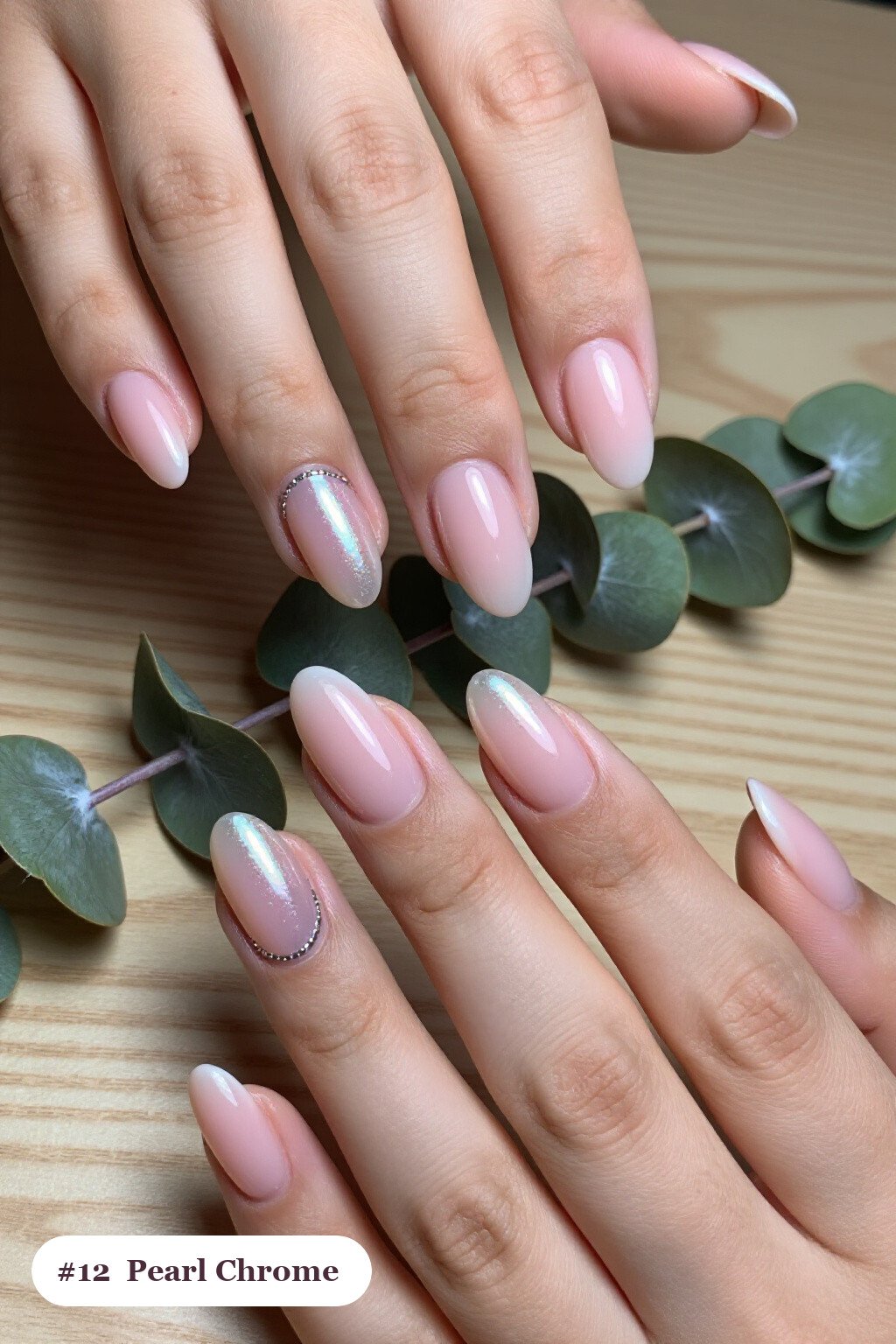 Medium Coffin Pink Milky Nails with Glazed Pearl Chrome and Silver Chrome Details - pink nails milky
