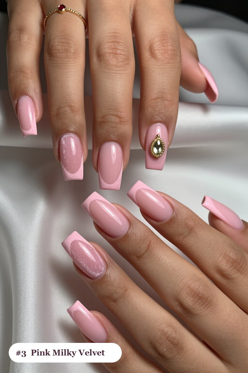 Long Square Pink Nails Milky with Velvet Shimmer Finish: Best Shades for Every Season - pink nails milky