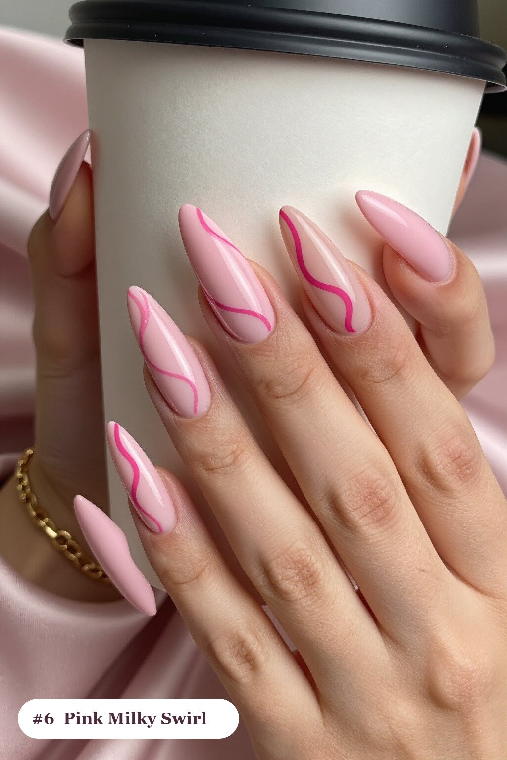 Long Stiletto Pink Nails Milky with Hand‑Painted Swirl Lines: How to Make It Last Longer - pink nails milky