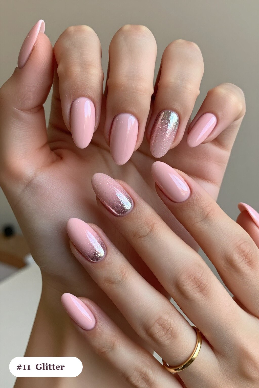 Glitter Gradient Almond Pink Nails with Silver Chrome Details - pink nails minimalist Glitter Gradient Almond Pink Nails with Silver Chrome Details - pink nails minimalist