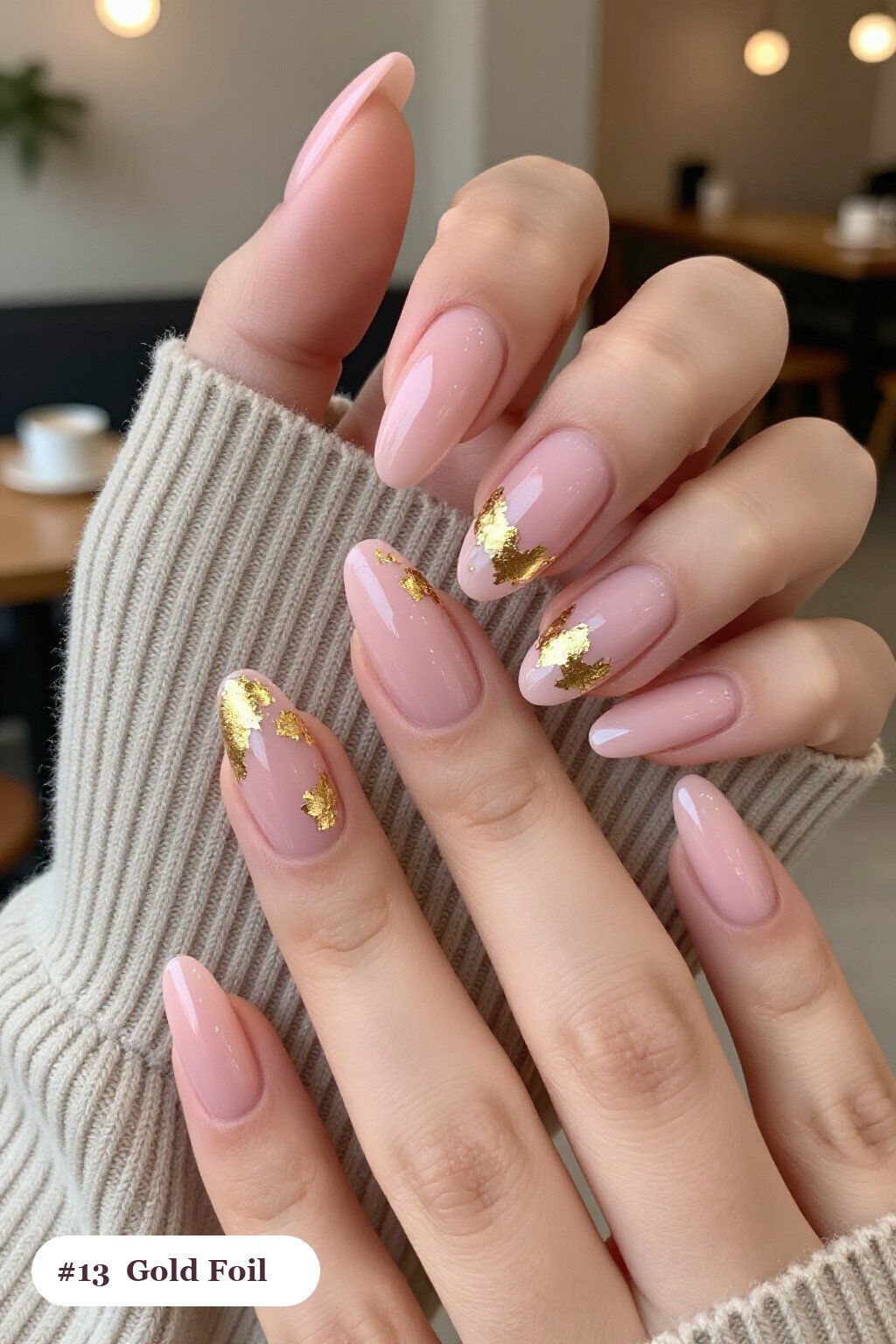 Gold Foil Flake Almond Pink Nails with Nude Touch - pink nails minimalist Gold Foil Flake Almond Pink Nails with Nude Touch - pink nails minimalist
