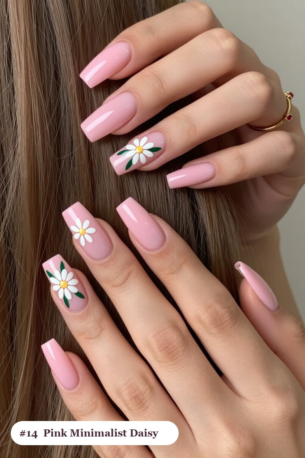 Hand‑Painted Daisy Square Pink Nails with Champagne Accents - pink nails minimalist Hand‑Painted Daisy Square Pink Nails with Champagne Accents - pink nails minimalist