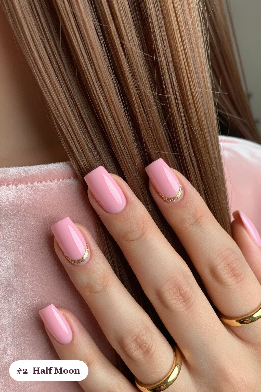 Half‑Moon Glitter Crescent on Square Pink Nails - pink nails minimalist Half‑Moon Glitter Crescent on Square Pink Nails - pink nails minimalist