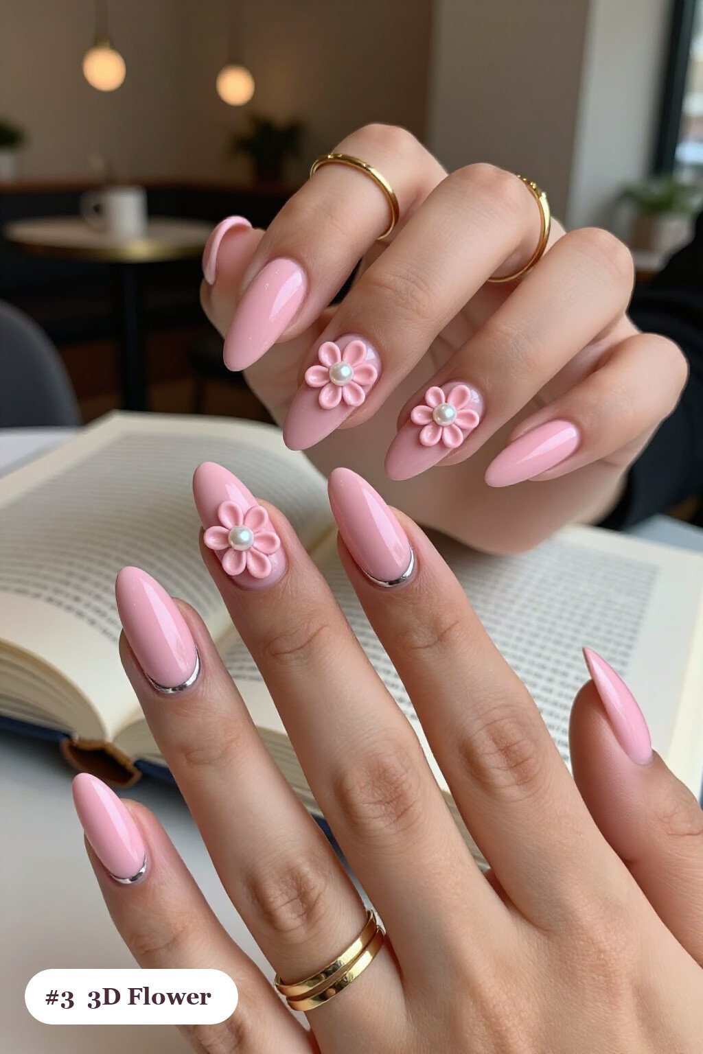 3D Flower Accents on Long Almond Pink Nails - pink nails minimalist 3D Flower Accents on Long Almond Pink Nails - pink nails minimalist