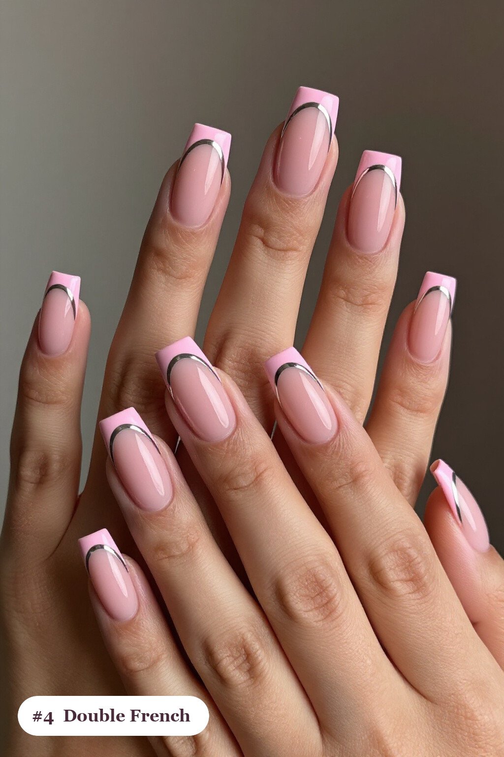 Double‑Line French Tips on Long Square Pink Nails - pink nails minimalist Double‑Line French Tips on Long Square Pink Nails - pink nails minimalist
