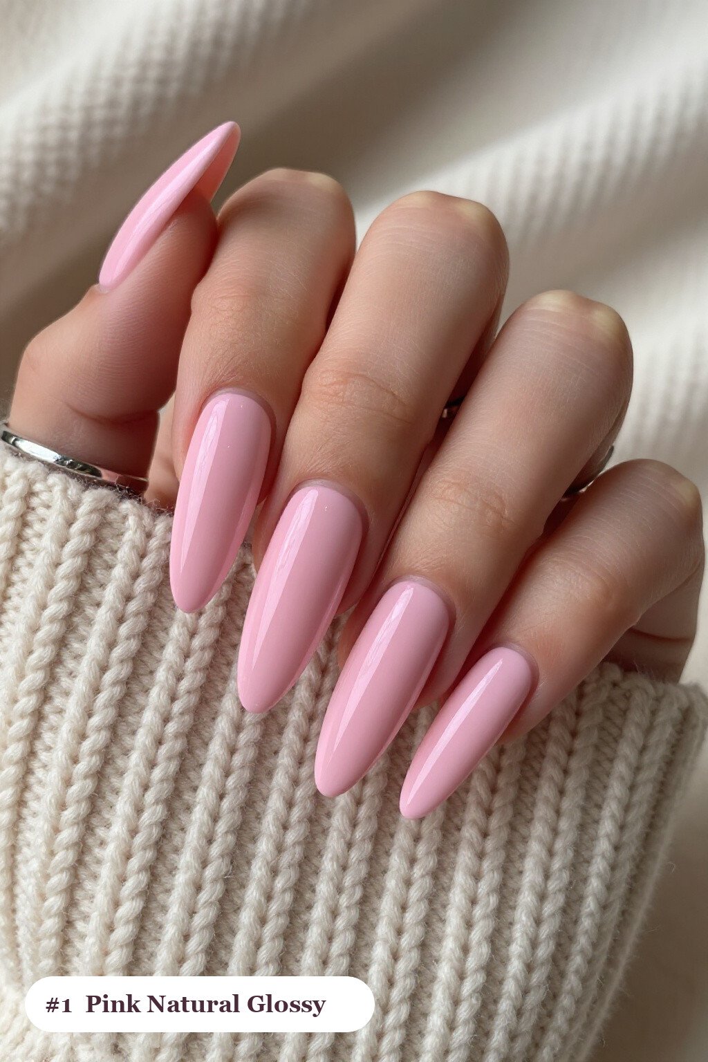 Long Ballerina Pink Nails Natural with Mirror‑Glossy Full‑Colour Finish - pink nails natural