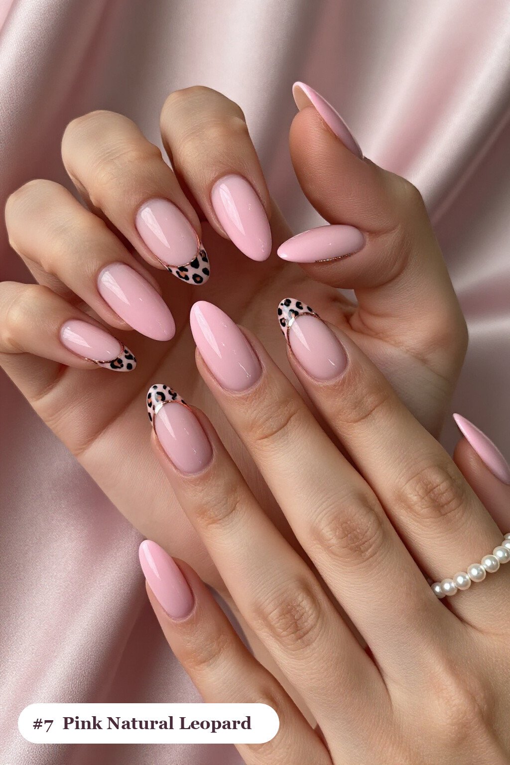 Medium Coffin Pink Nails Natural Leopard Print Accents and Rose Gold Details - pink nails natural