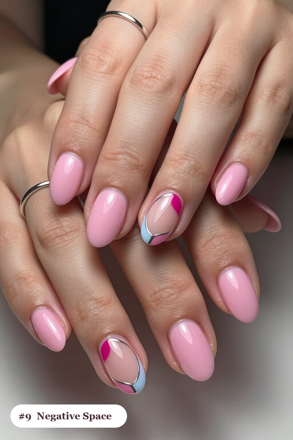Medium Oval Pink Nails Natural Negative‑Space Sheer Windows and Bold Colour Shapes - pink nails natural