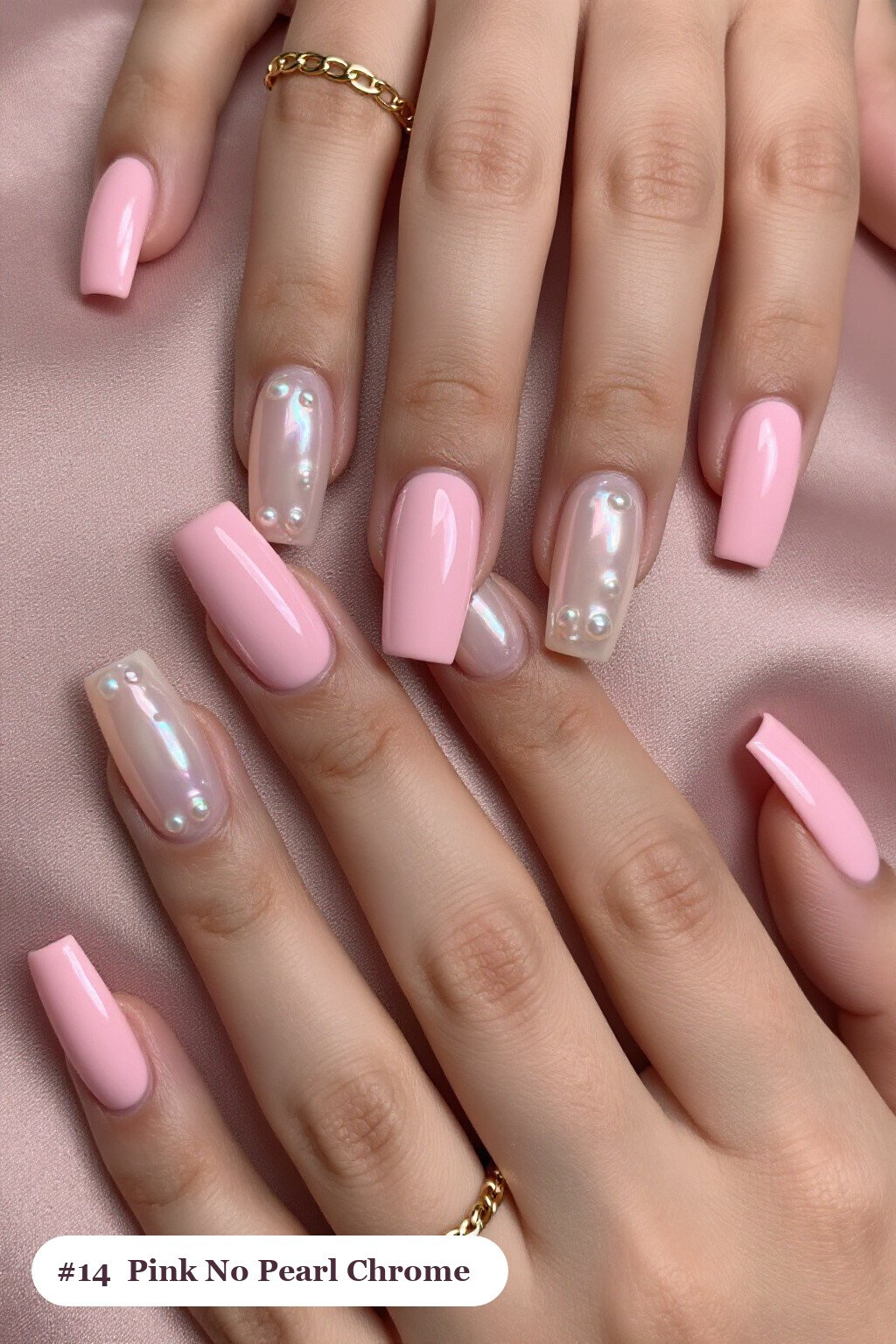 Glowing Shimmer Band on Medium Square Pink Nails: On Short Nails - pink nails no design