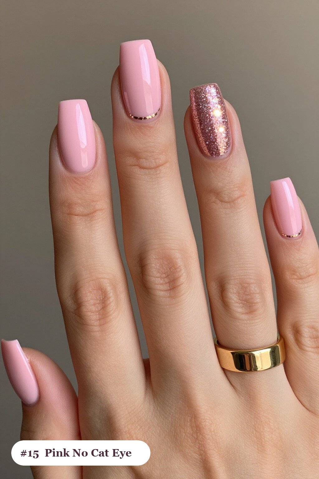 Gemstone‑Inspired Glowing Shimmer Band on Medium Square Pink Nails - pink nails no design
