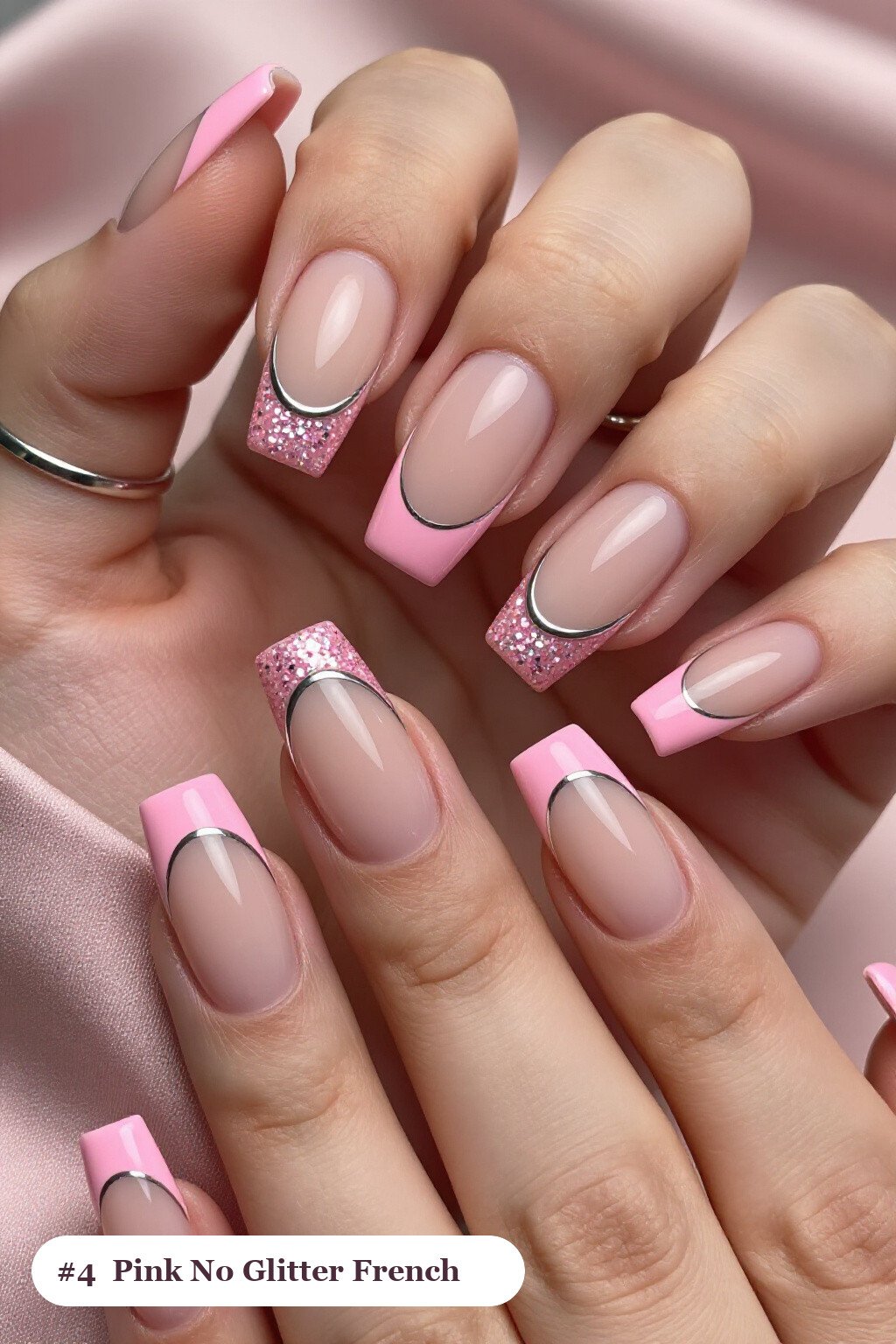 Long Square Pink Nails No Design with Glitter‑Packed French Tips Over a Sheer Nude Base - pink nails no design