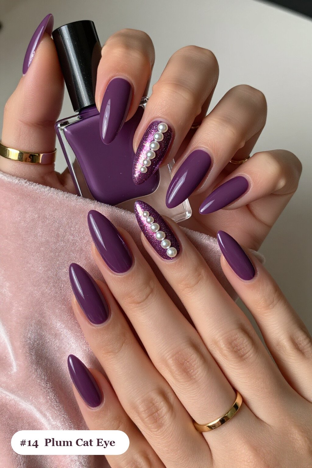 Long Stiletto Plum Nails Highlighted by a Glowing Shimmer Band Like a Gemstone - plum fall nails