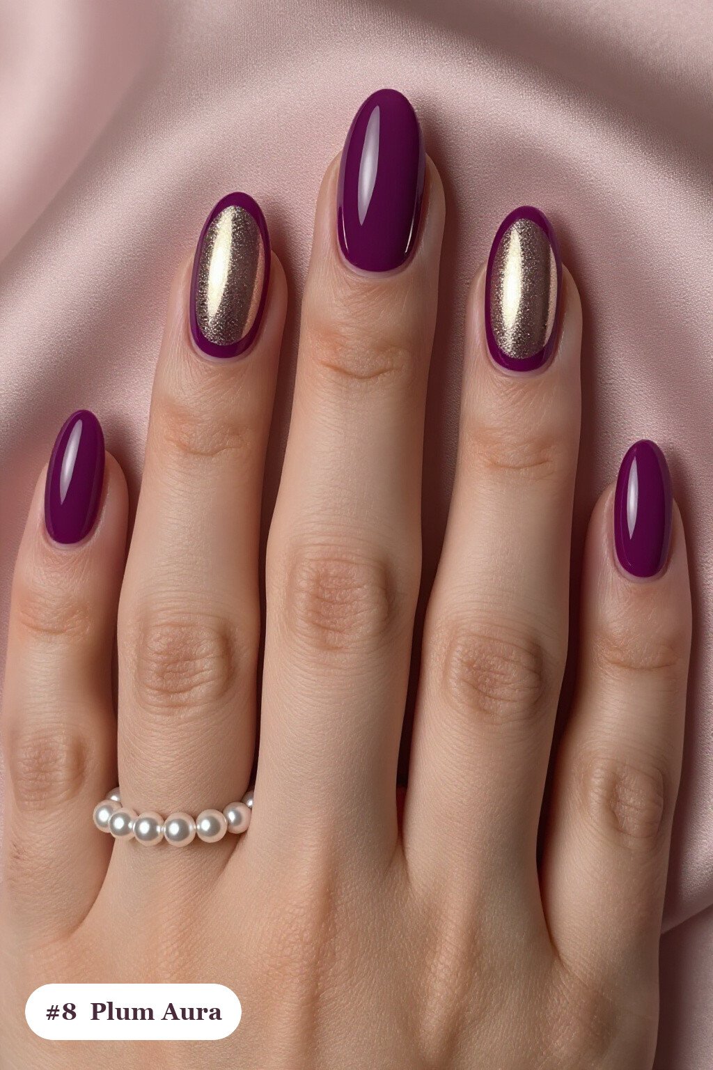 Medium Oval Plum Nails Showcasing a Glowing Airbrushed Aura Centerpiece - plum fall nails