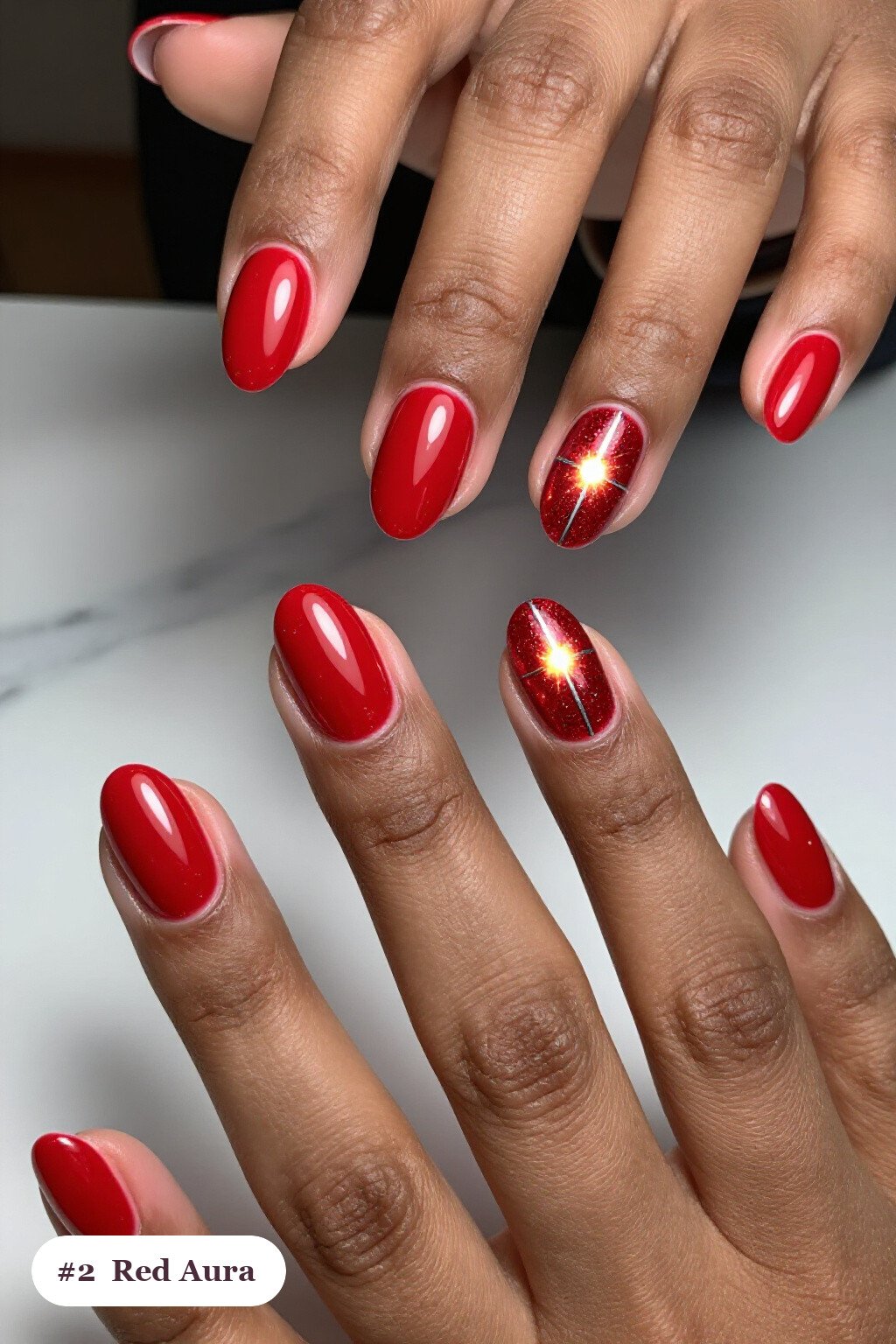 Airbrushed Aura Medium Oval Red Nails for Christmas Glam - red nails christmas Airbrushed Aura Medium Oval Red Nails for Christmas Glam - red nails christmas