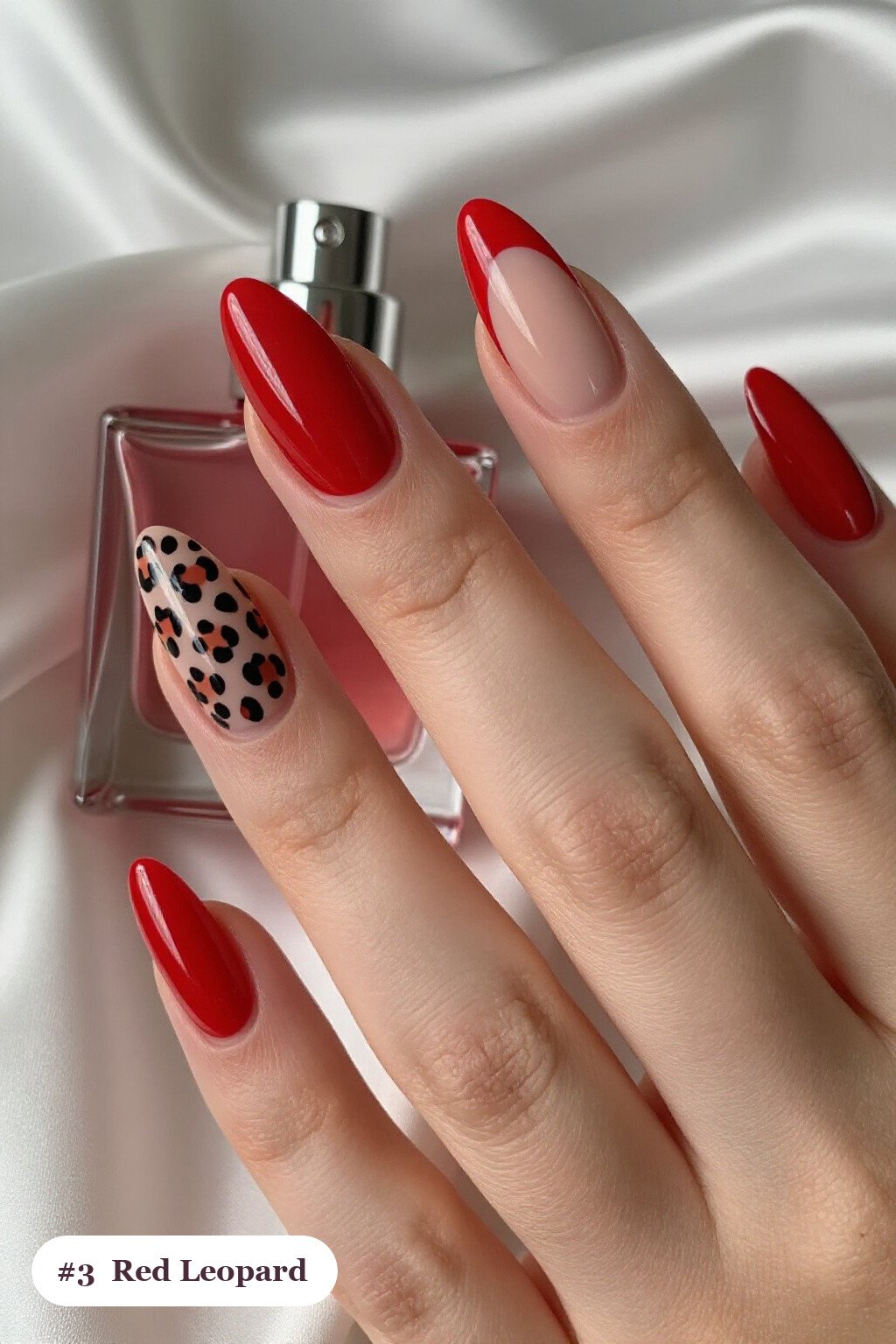 Leopard‑Print Accent Long Ballerina Red Nails with Nude Details - red nails christmas Leopard‑Print Accent Long Ballerina Red Nails with Nude Details - red nails christmas