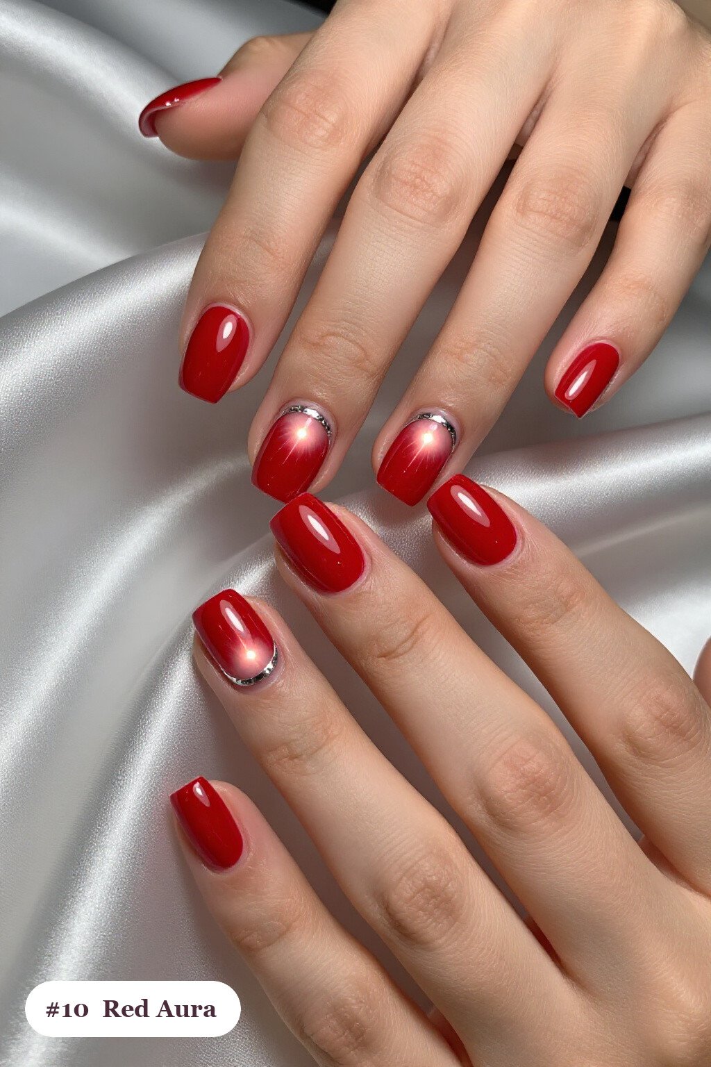 Short Square Red Nails with an Airbrushed Aura Center: On Short Nails - red nails design