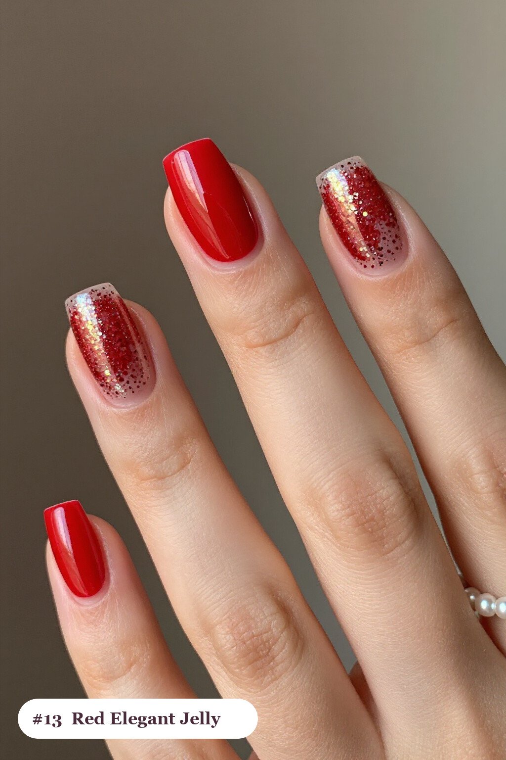 See‑Through Jelly Finish on Medium Square Red Nails - red nails elegant