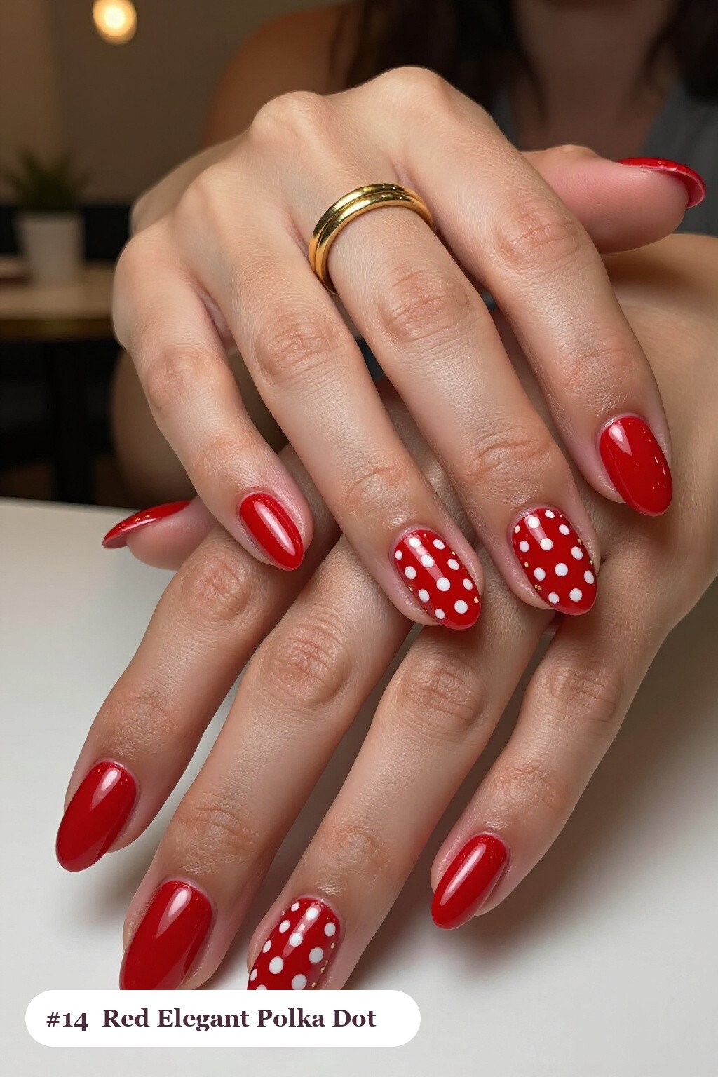Playful Two‑Tone Polka Dots on Medium Oval Red Nails - red nails elegant
