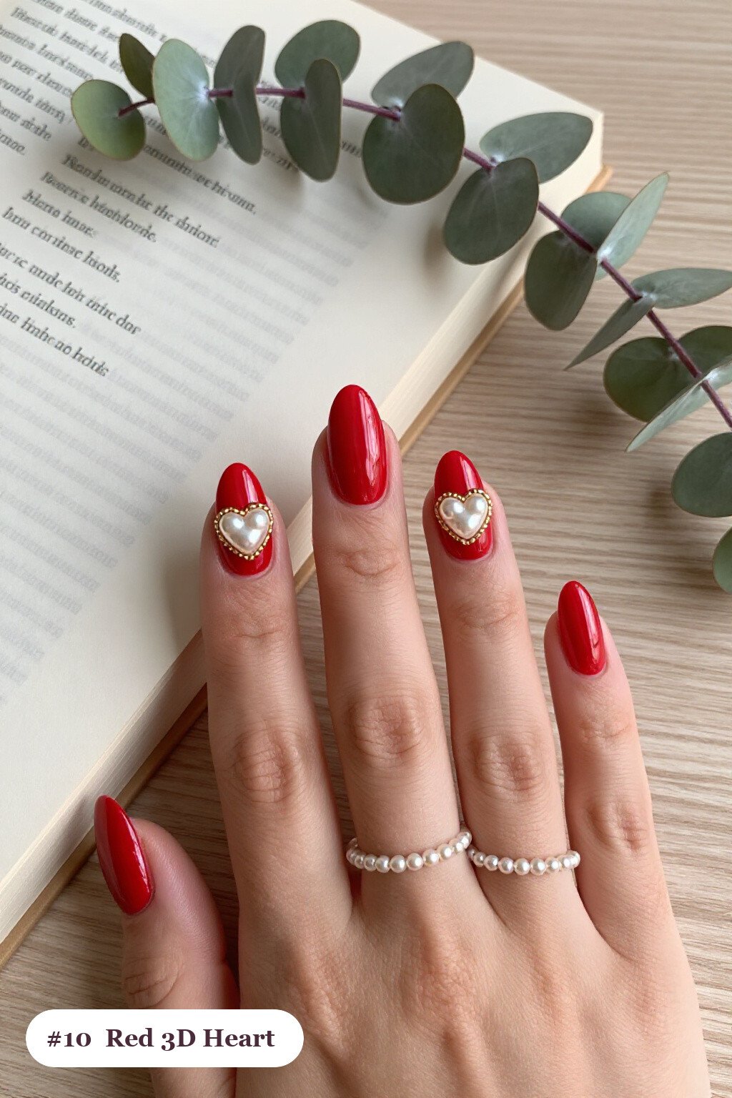 Chunky 3D Gel Heart Almond Red Nails with Pearls: How to Make It Last Longer - red nails fall
