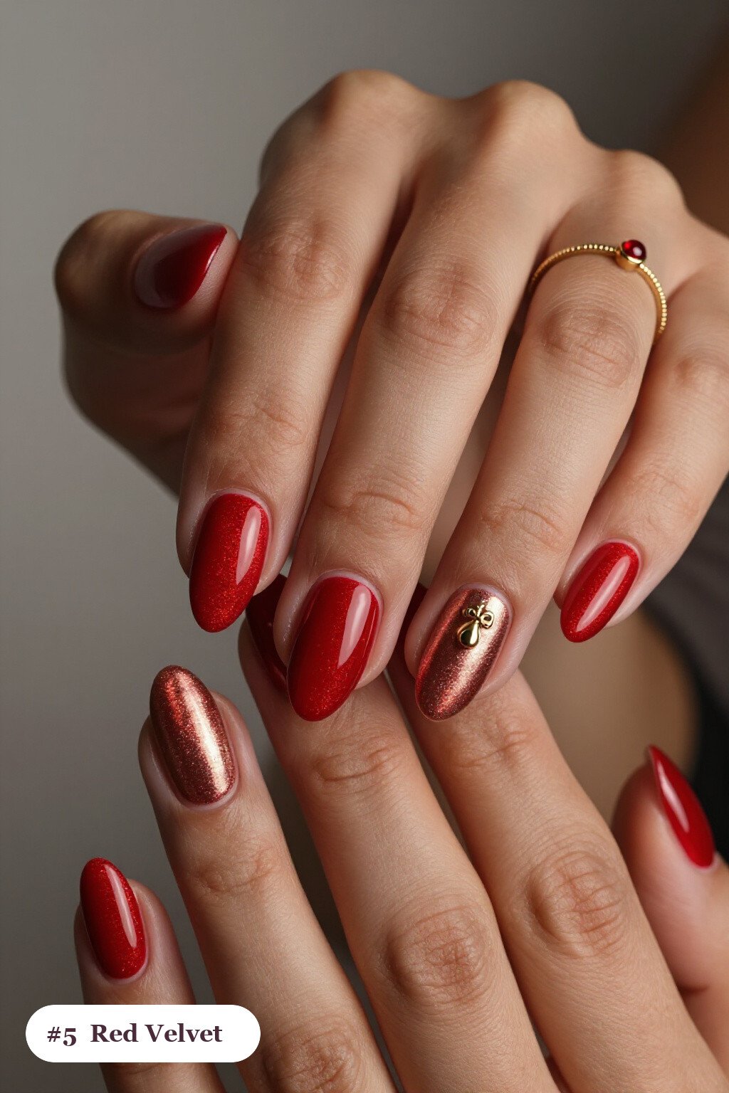 Velvet Shimmer Coffin Red Nails with Gold Charm Accent: Best Shades for Every Season - red nails fall