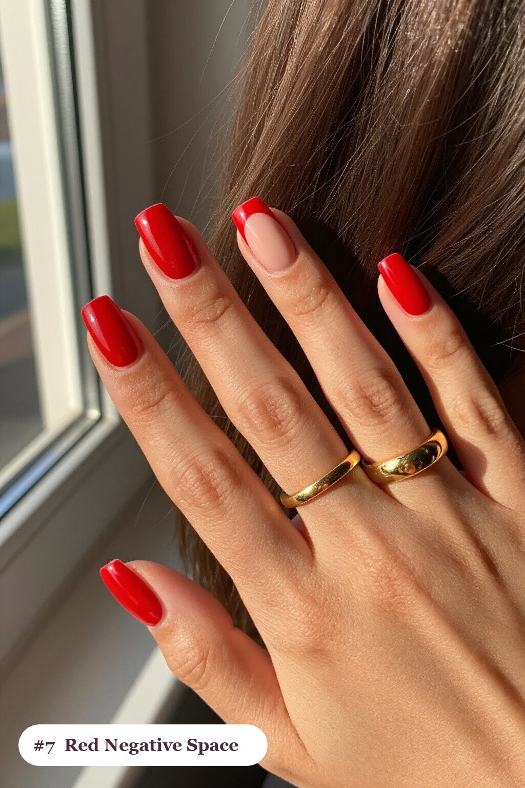 Negative‑Space Square Red Nails with Nude Windows and Bold Shapes - red nails fall