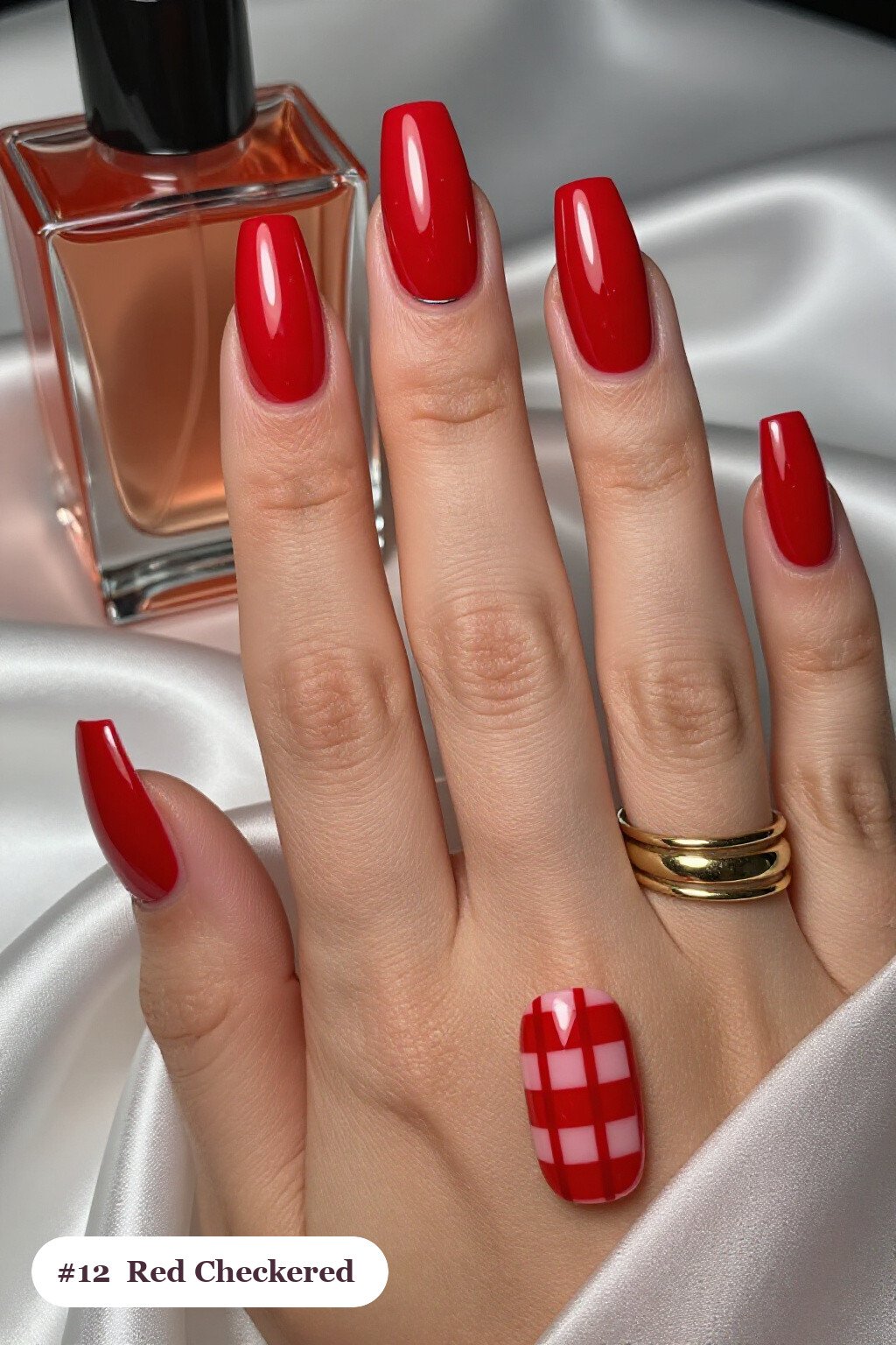 Checkerboard Accent Long Square Red Nails: How to Make Them Last Longer - red nails halloween