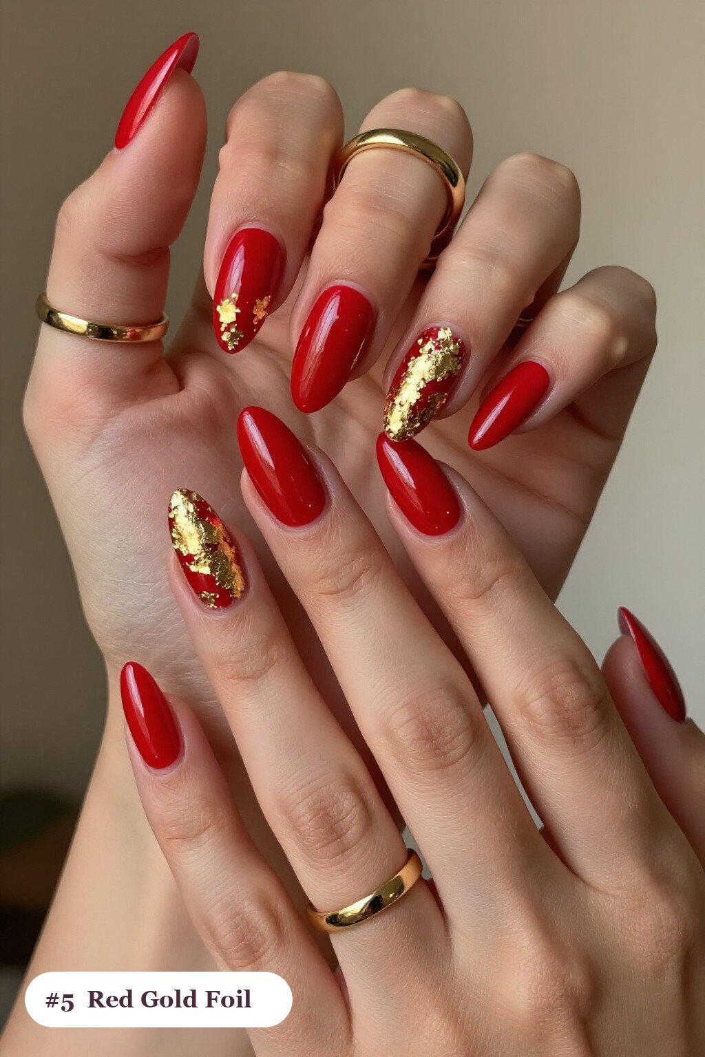 Gold‑Foil Flake Luxury on Long Coffin Red Nails - red nails halloween
