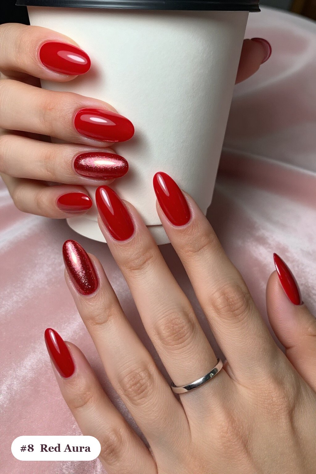 Red Nails Halloween: Long Ballerina with Airbrushed Aura & Rose Gold - red nails halloween