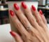red nails holiday idea 1: medium coffin red nails in a flawless mirror-glossy full-colour finish, holiday style