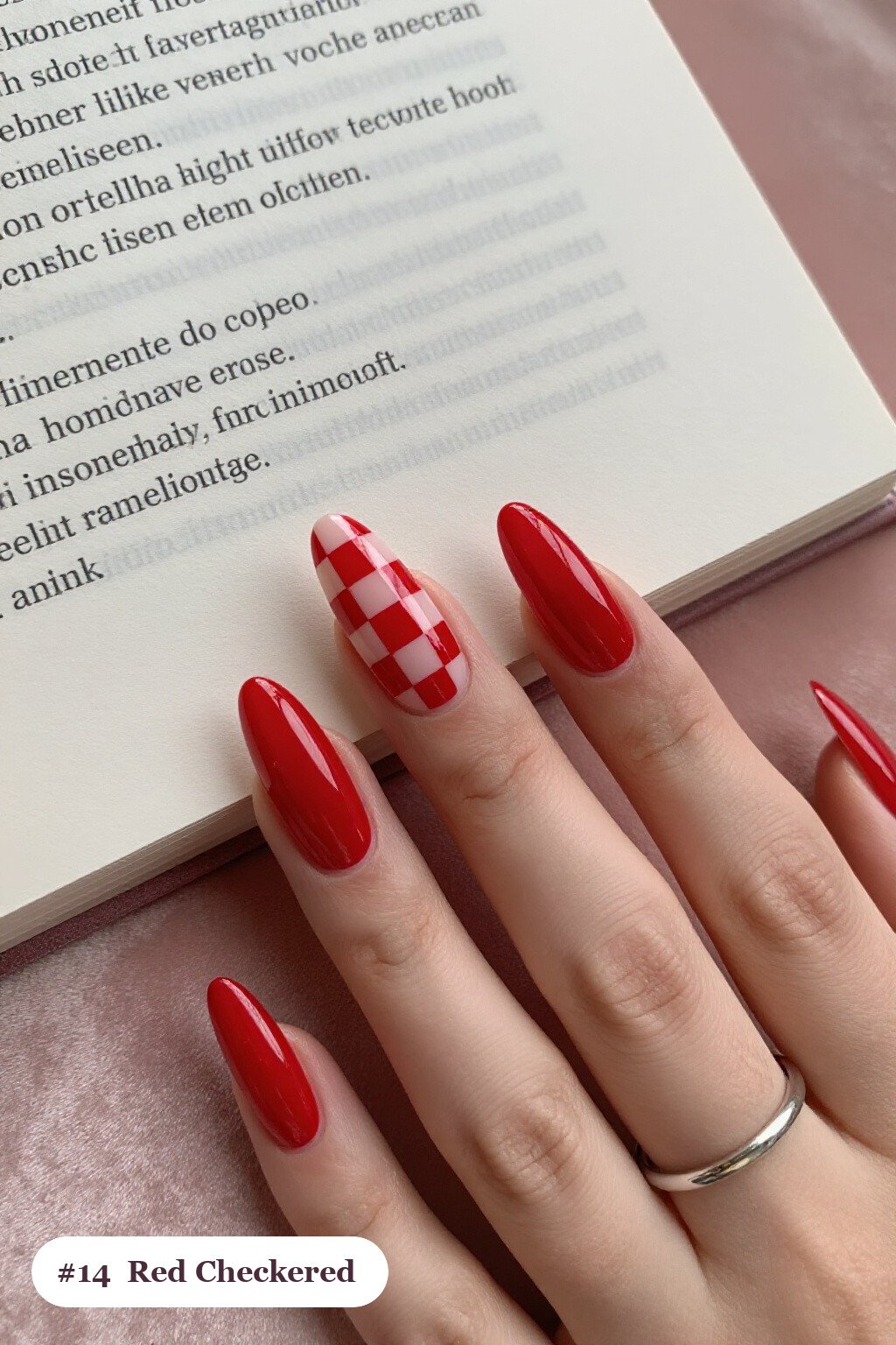 Checkerboard Accent Red Nails Long: On Short Nails - red nails long Checkerboard Accent Red Nails Long: On Short Nails - red nails long