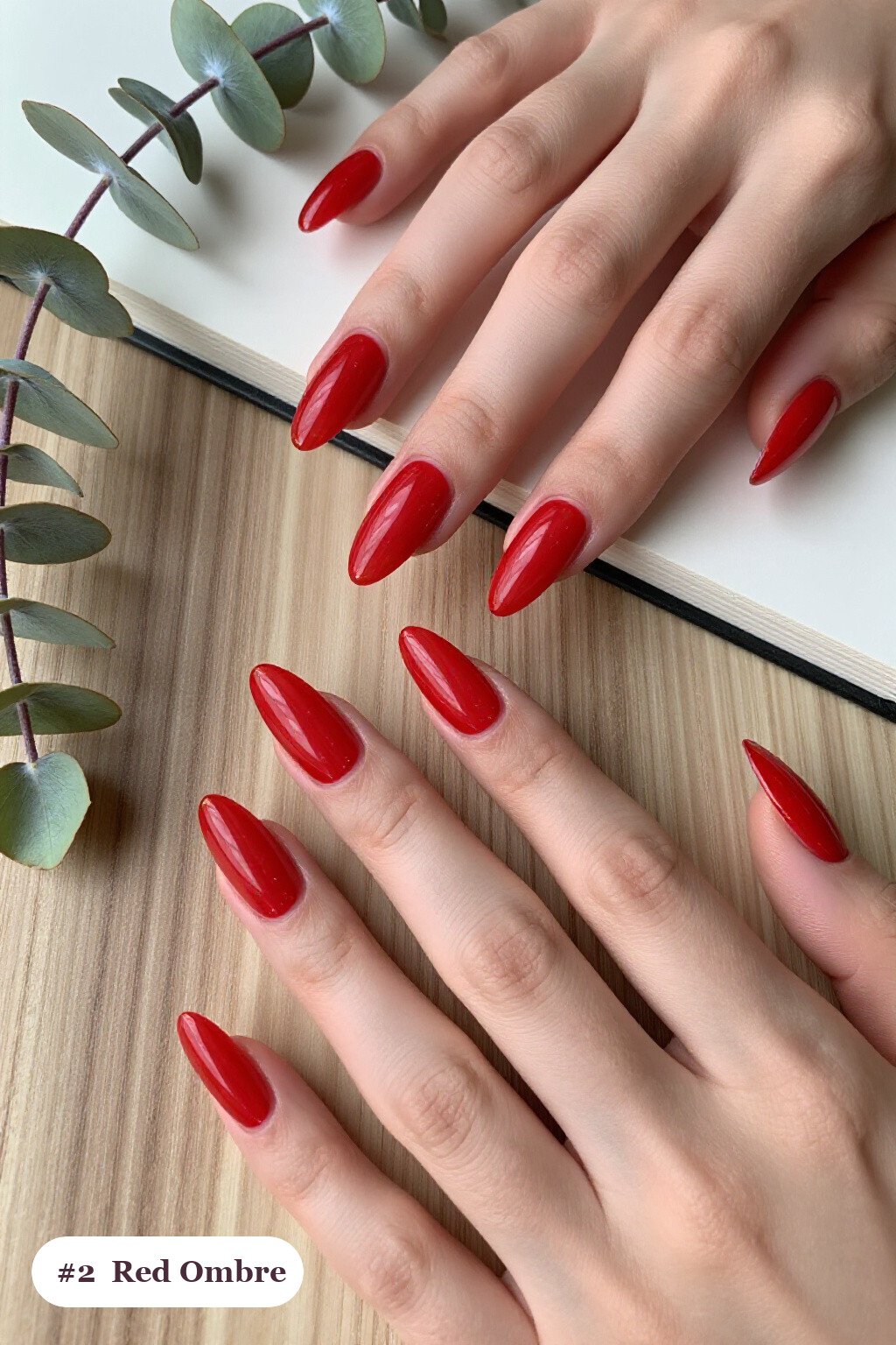 Two‑Tone Ombre Long Almond Red Nails with Gleaming Gold Accents - red nails long Two‑Tone Ombre Long Almond Red Nails with Gleaming Gold Accents - red nails long