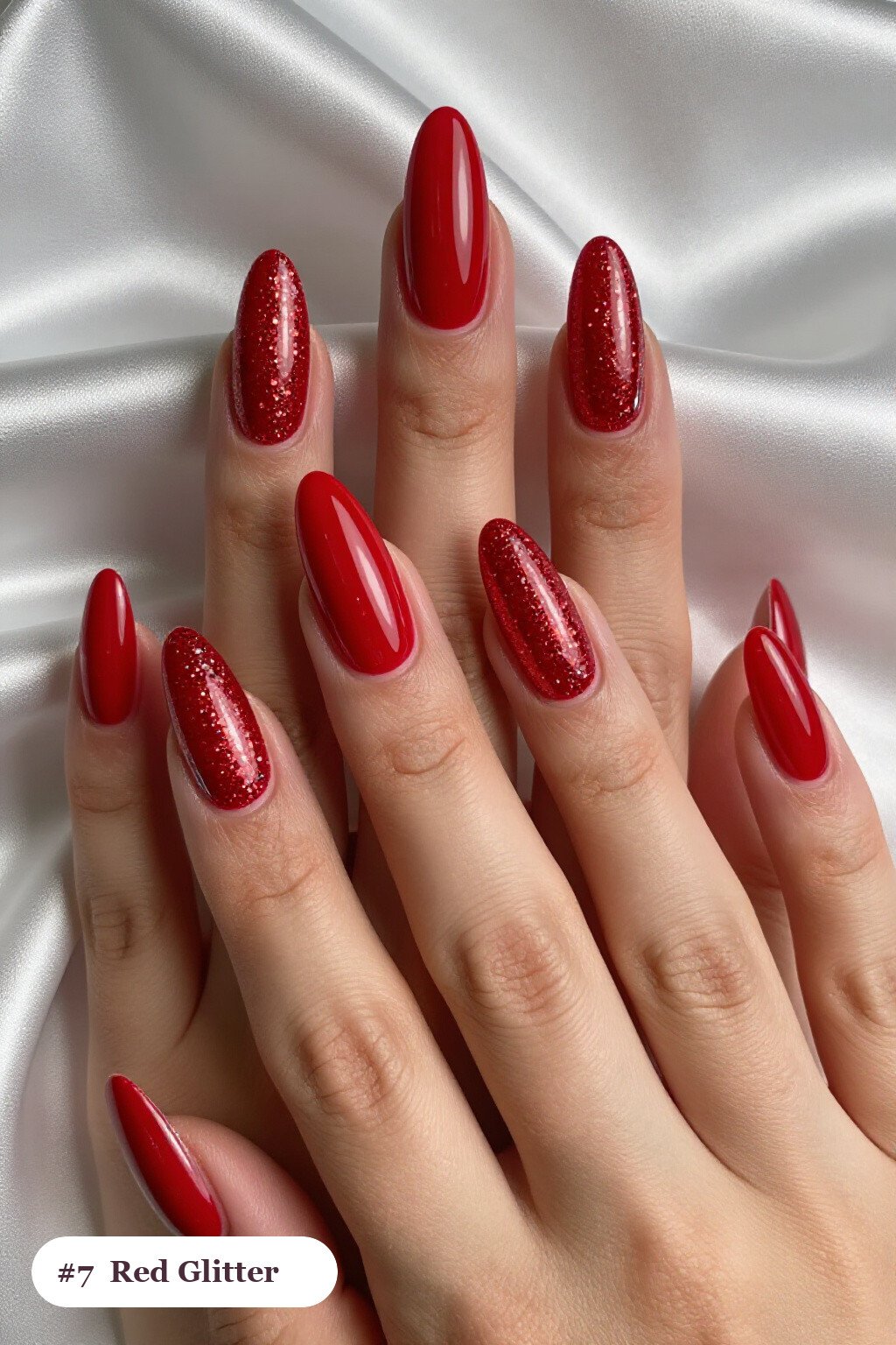 Glitter Gradient Rising Long Almond Red Nails with Silver Chrome Accents - red nails long Glitter Gradient Rising Long Almond Red Nails with Silver Chrome Accents - red nails long