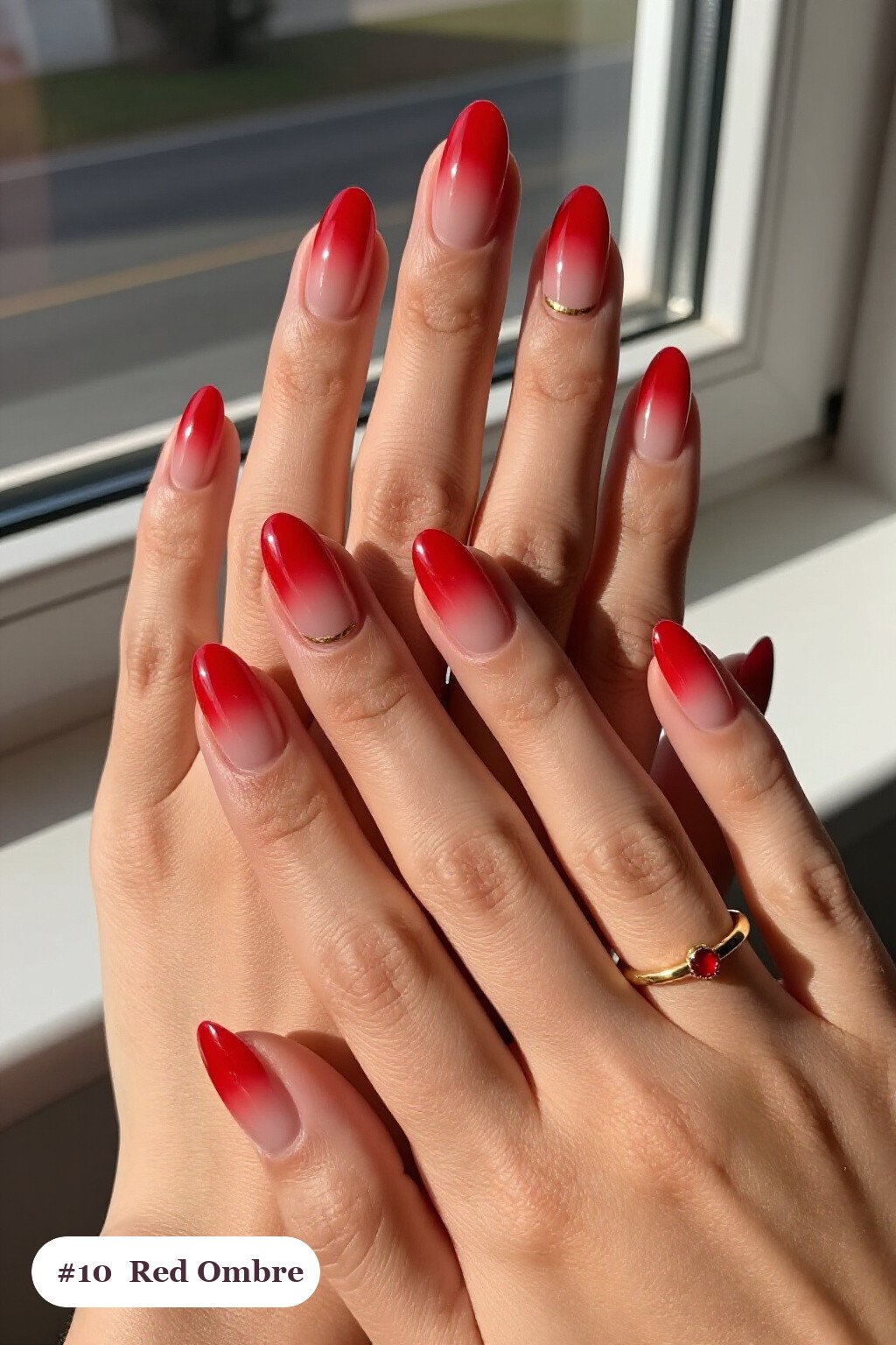 Two‑Tone Ombre Red Nails Short with Gold Details: How to Make It Last Longer - red nails short