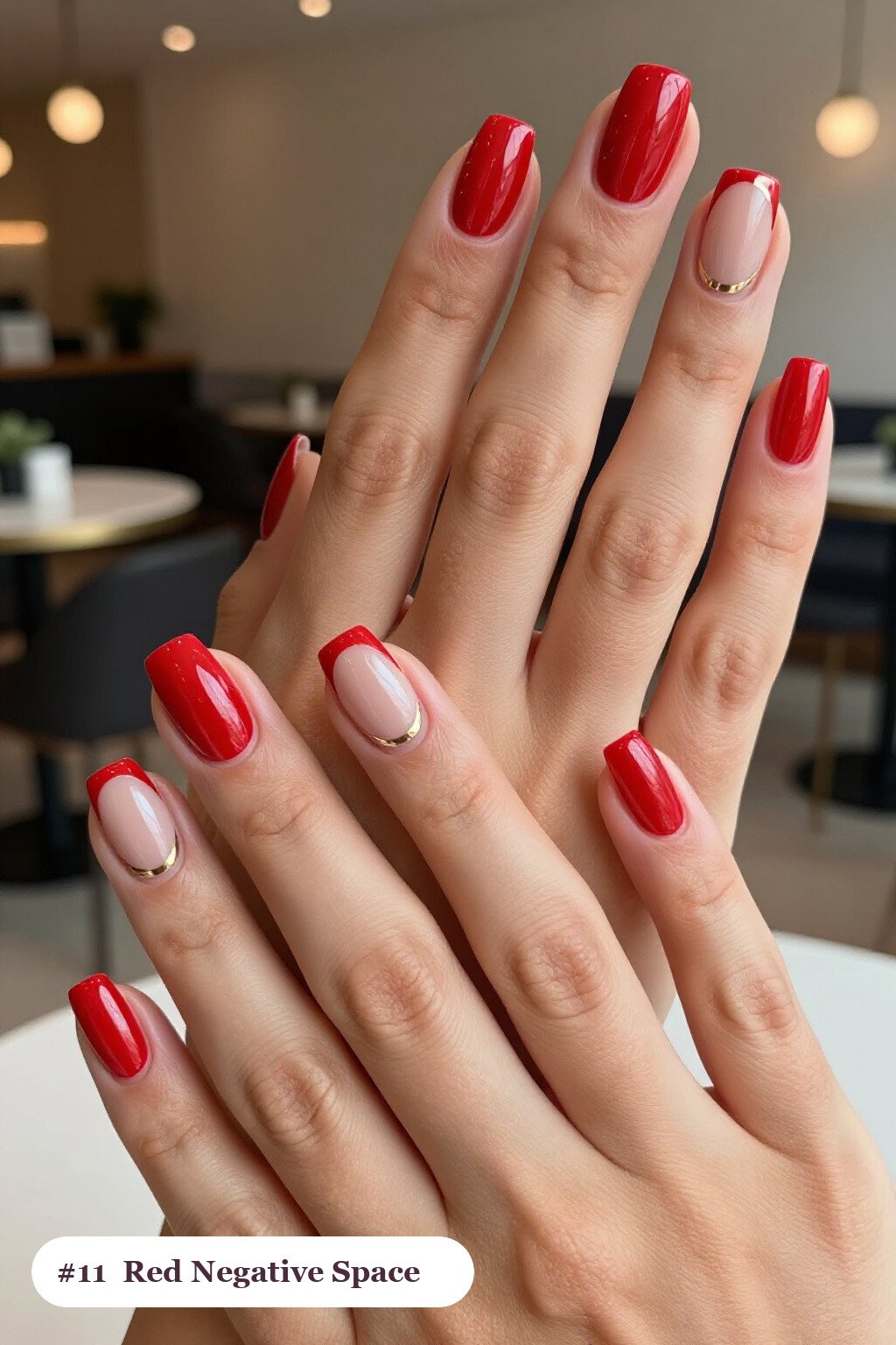 Negative‑Space Red Square Nails with Sheer Nude Windows - red nails square