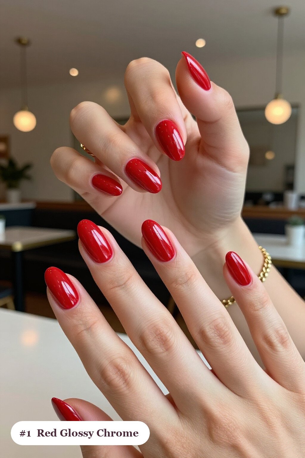 Medium coffin red chrome nails with a liquid chrome mirror finish clearly visible on every nail, glossy and flawless - red nails with chrome Medium coffin red chrome nails with a liquid chrome mirror finish clearly visible on every nail, glossy and flawless - red nails with chrome