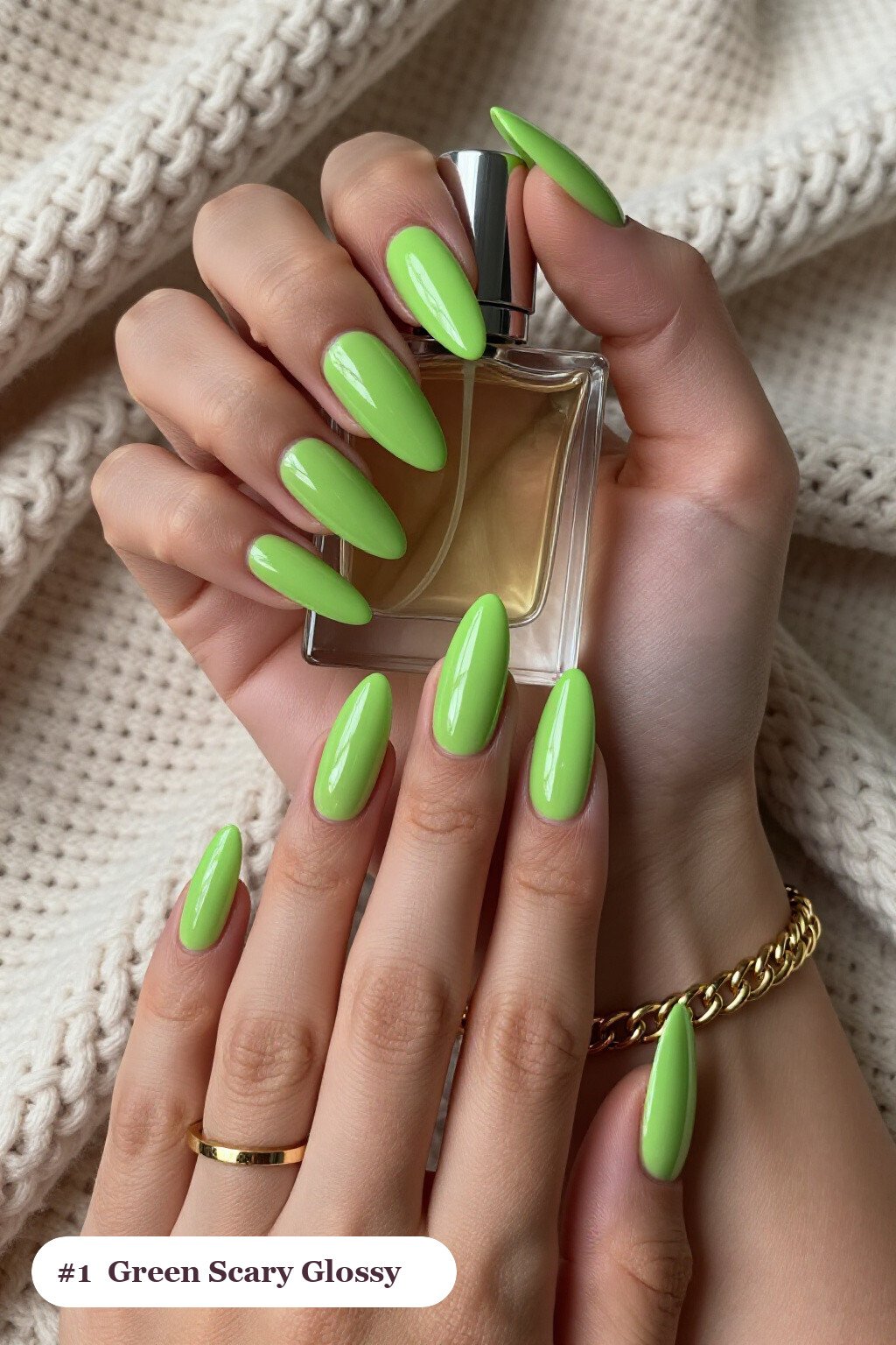 Lime Green Mirror‑Gloss Almond Nails: A Show‑Stopping Halloween Statement - scary halloween nail designs