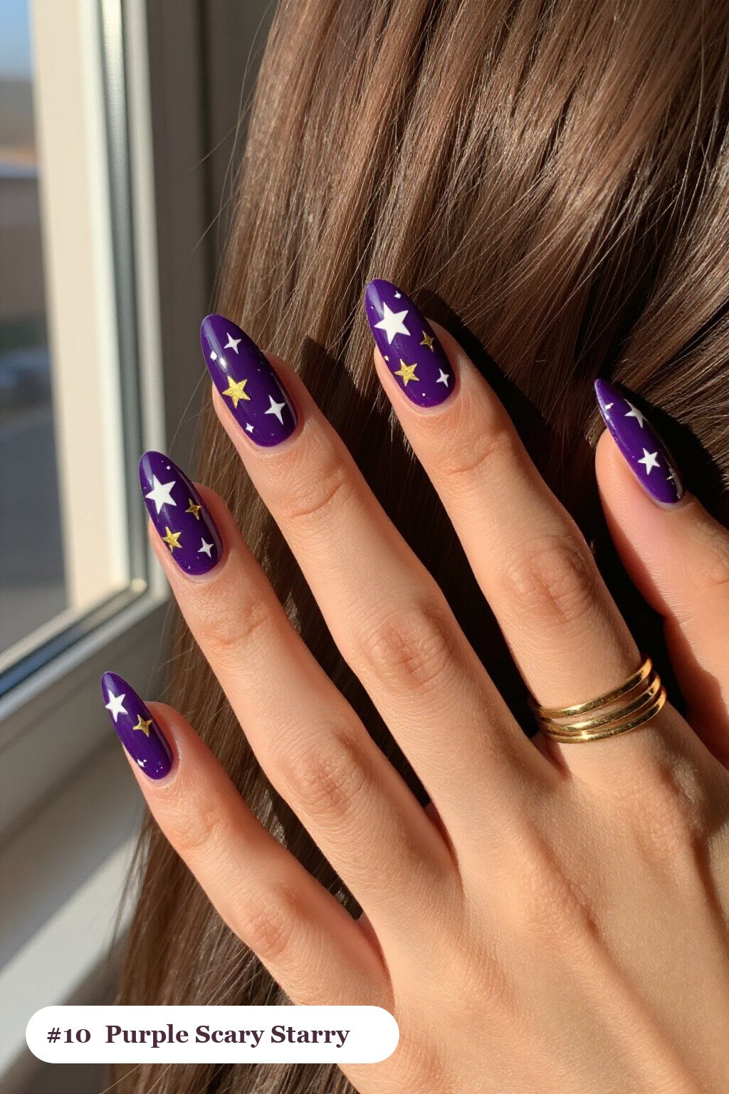 Deep Purple Starry Coffin Nails: How to Make Them Last Longer - scary halloween nail designs