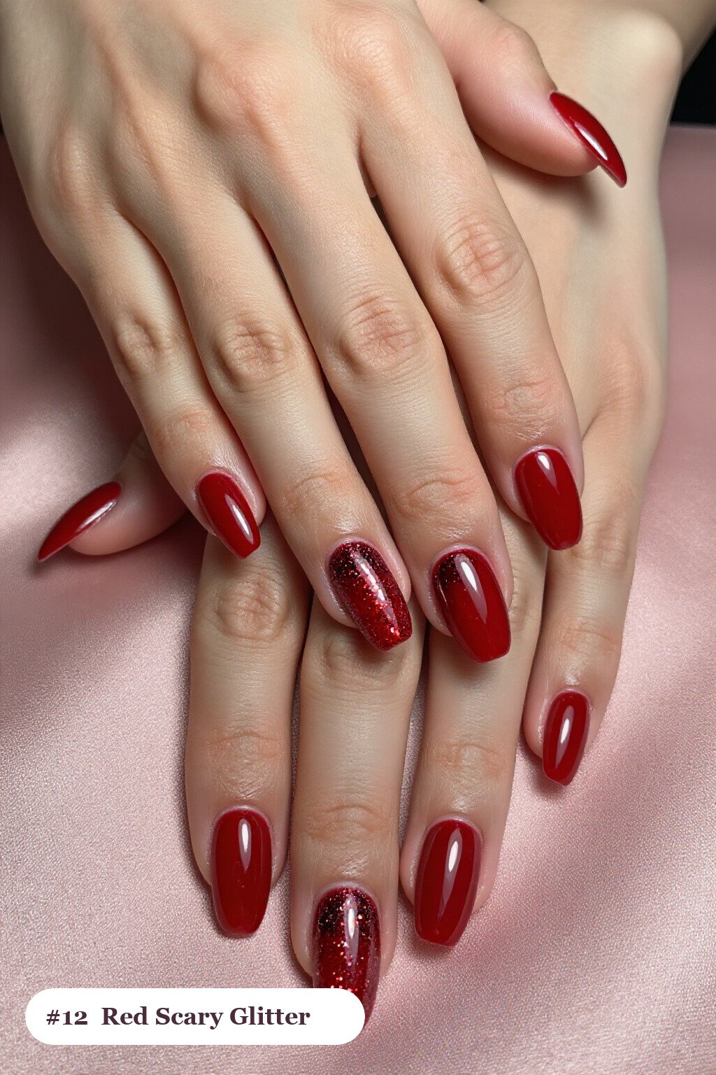 Blood‑Red Short Square Nails with Glitter Gradient - scary halloween nail designs