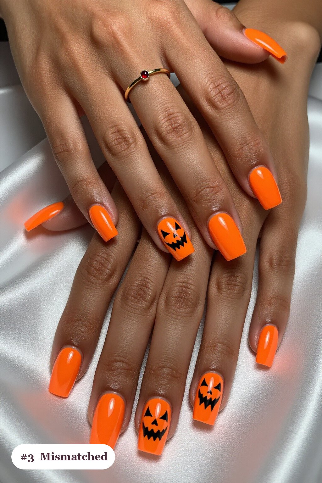 Orange Mismatched Square Set for Scary Halloween Nail Designs - scary halloween nail designs
